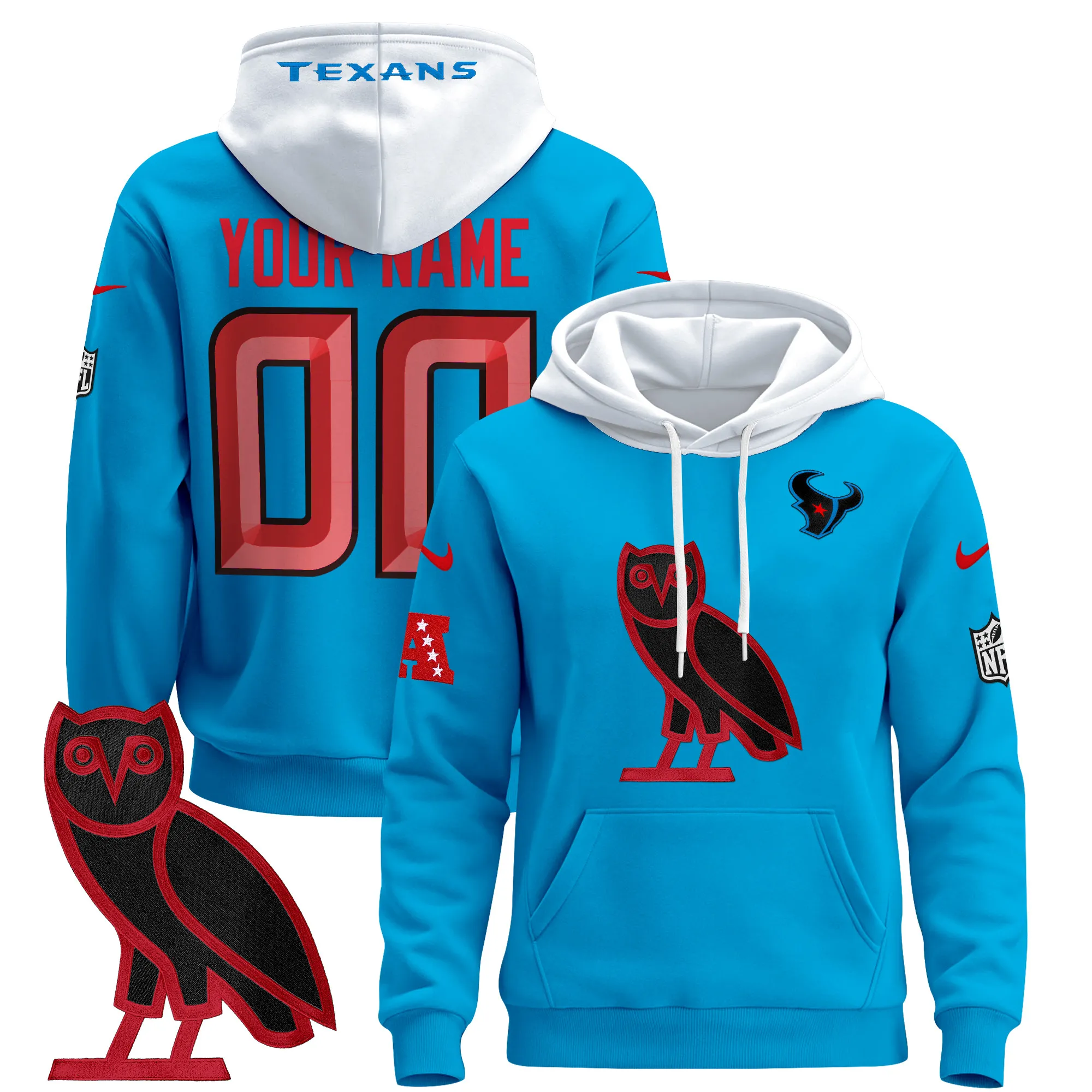 Houston Texans OVO 2024 Custom Pullover Hoodie - All Stitched
