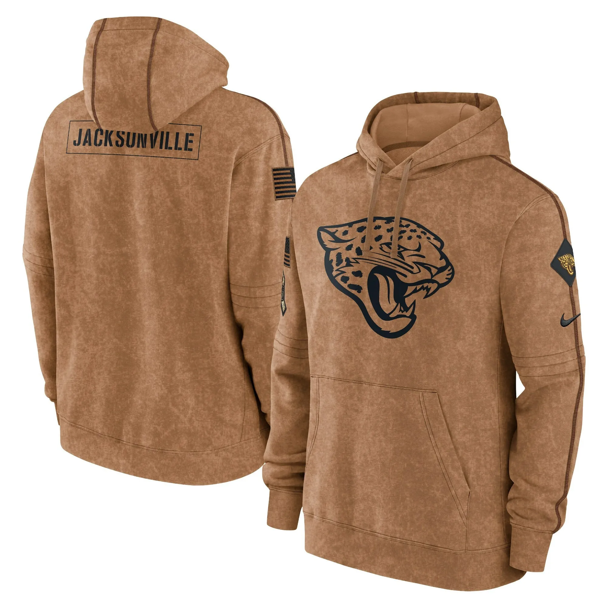 Jacksonville Jaguars 2023 Salute To Service Brown Hoodie - Printed