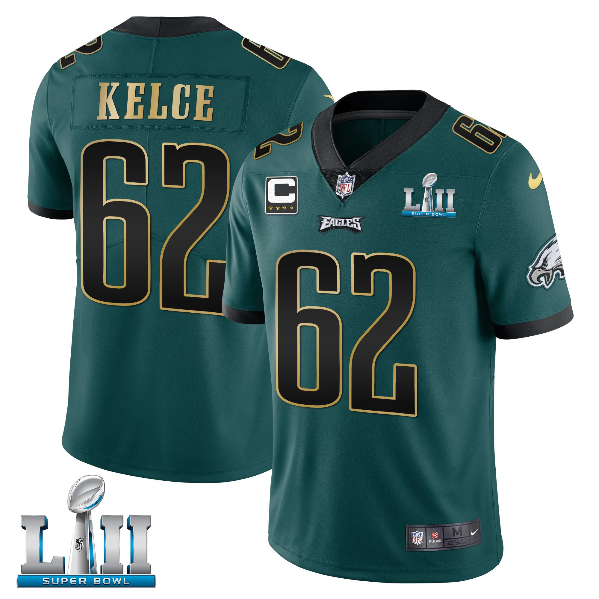 Jason Kelce Eagles Super Bowl LII Patch Green Vapor Limited - All Stitched