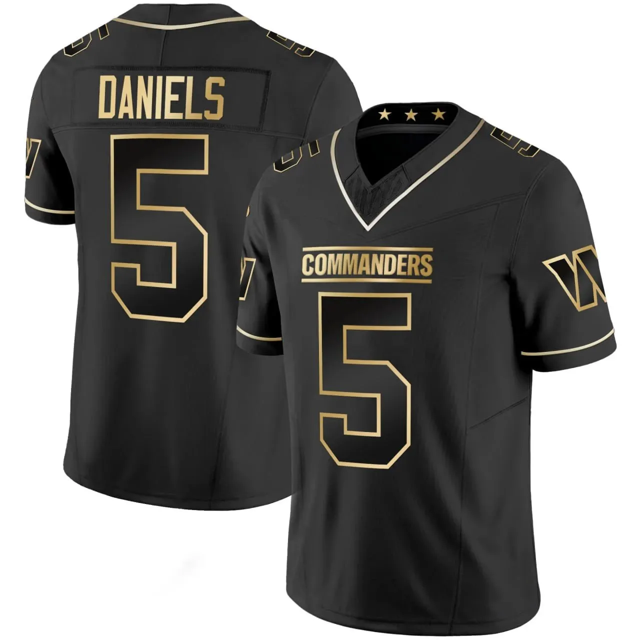 Jayden Daniels Washington Commanders Black Gold Jersey - All Stitched