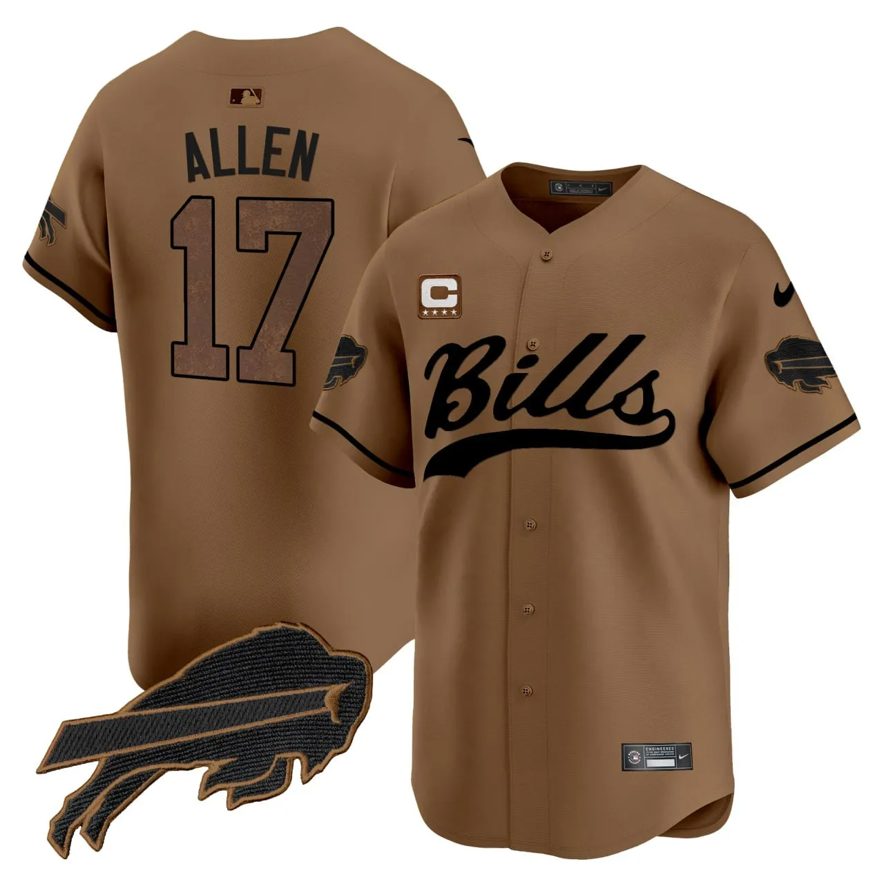Josh Allen Buffalo Bills Baseball Brown Jersey - All Stitched