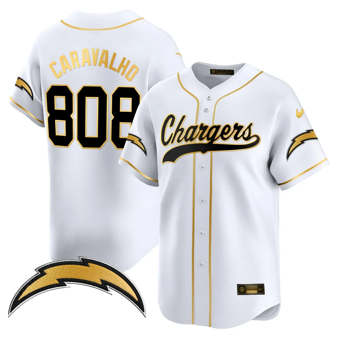 Los Angeles Chargers Baseball White Gold Custom Jersey - All Stitched