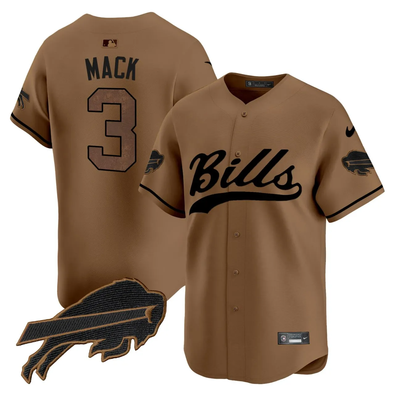 Mack #3 Buffalo Bills Baseball Brown Jersey - All Stitched