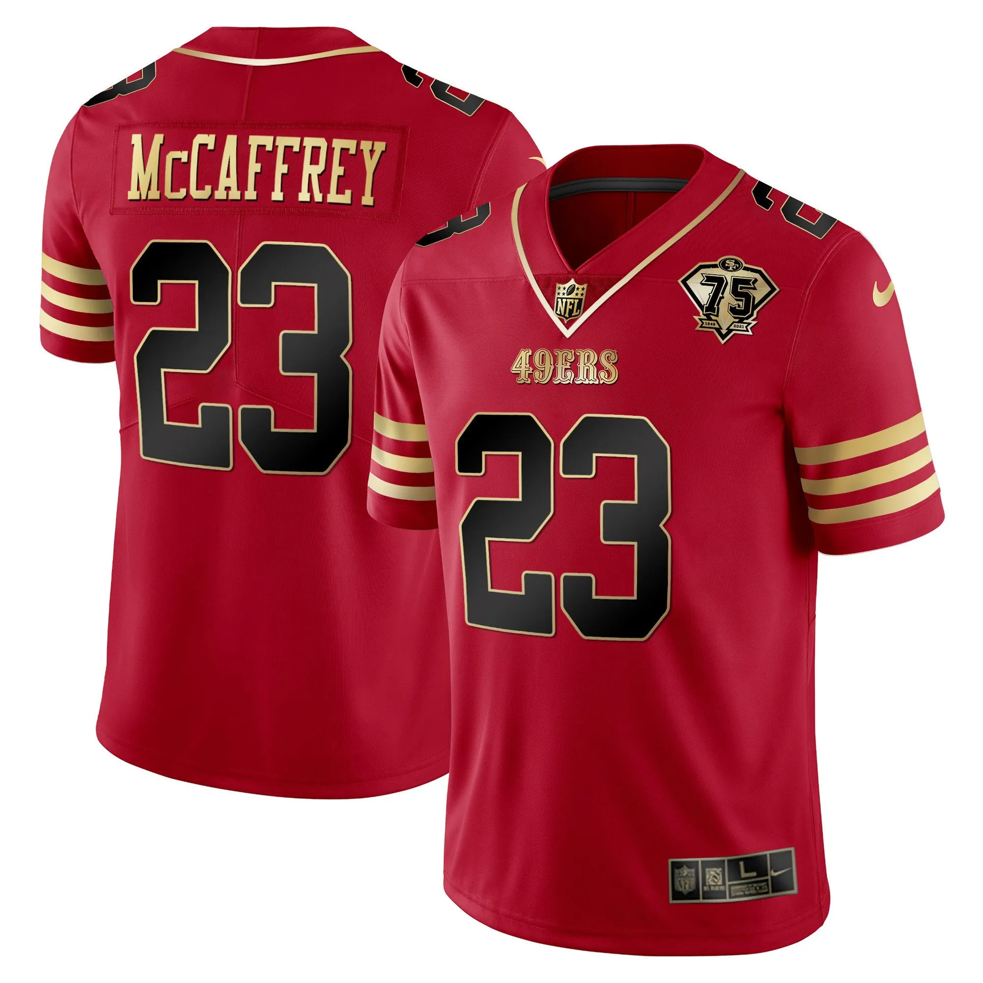 Men's 49ers 75th Anniversary Patch Vapor Black Red Gold Limited - All Stitched