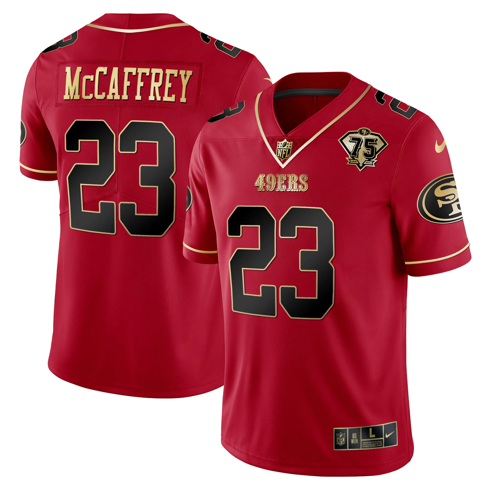 Men's 49ers 75th Anniversary Patch Vapor Black Red Gold Limited Edition - All Stitched