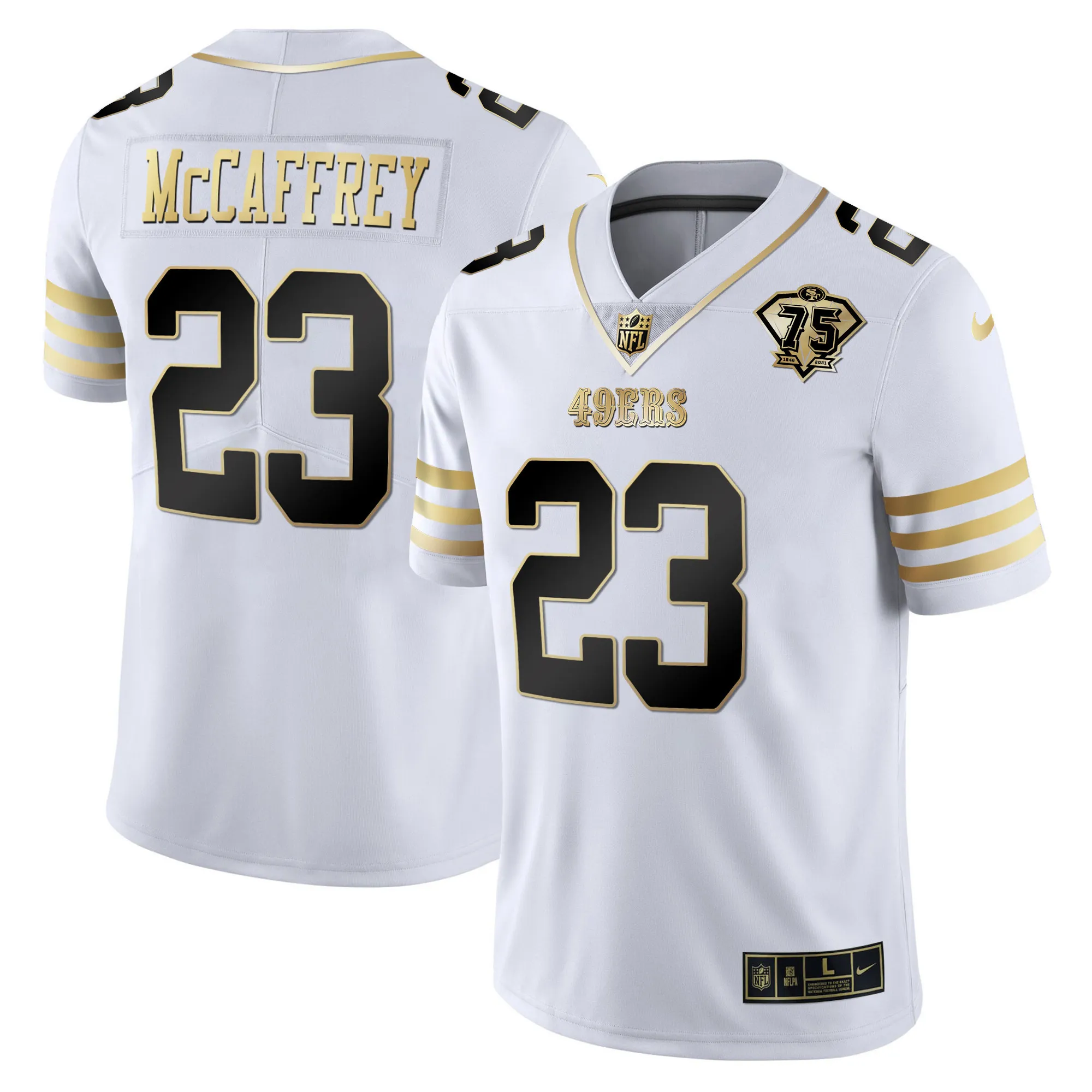 Men's 49ers 75th Anniversary Patch Vapor Gold Jersey - All Stitched