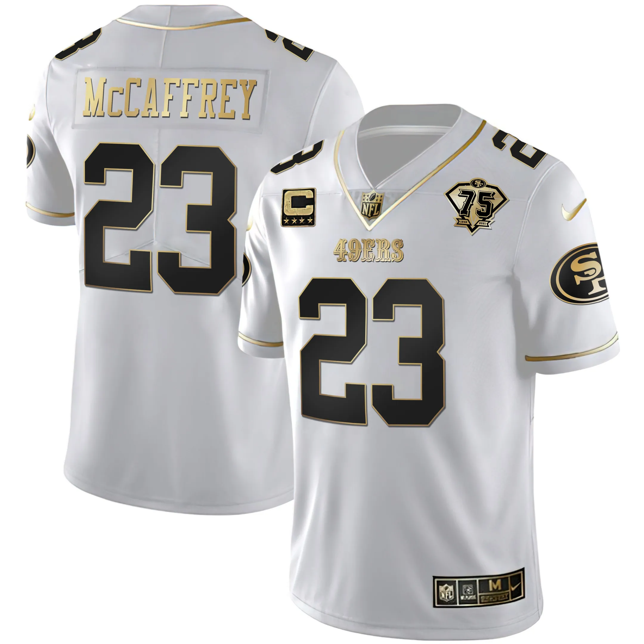 Men's 49ers 75th Anniversary Patch White Gold & Black Gold - All Stitched