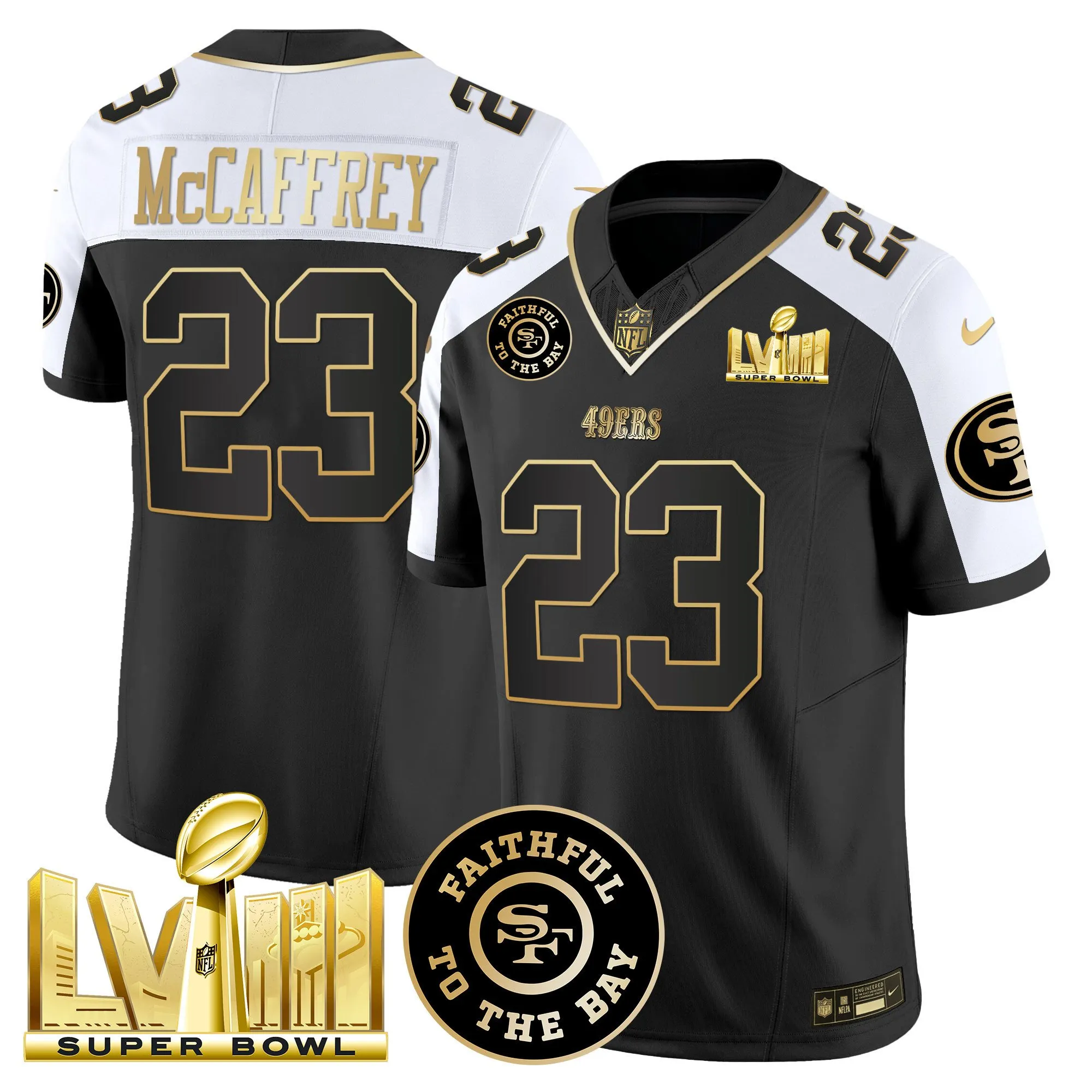 Men's 49ers Faithful & Super Bowl LVIII Gold Patch Vapor Jersey V2 - All Stitched