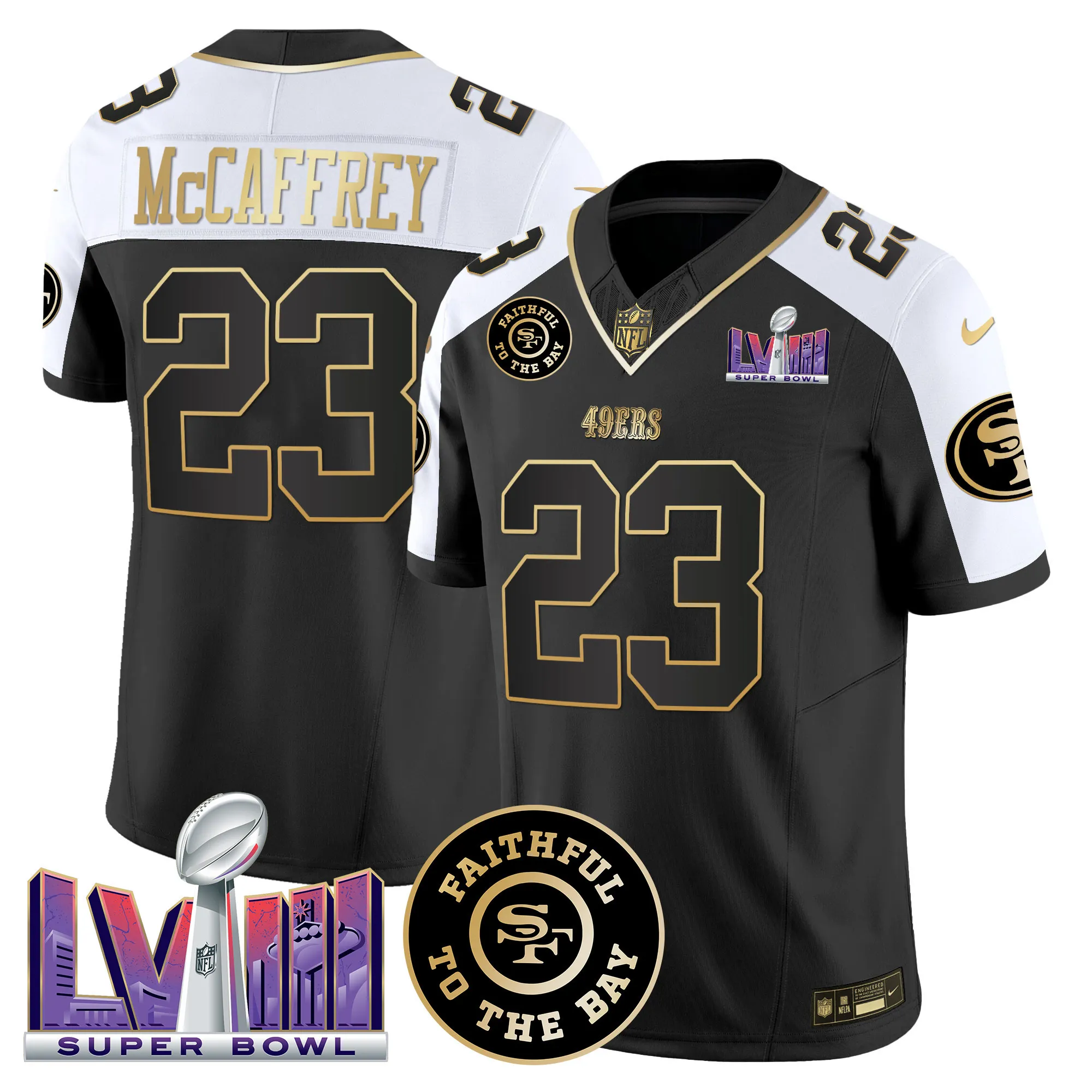 Men's 49ers Faithful & Super Bowl LVIII Patch Vapor Jersey V2 - All Stitched