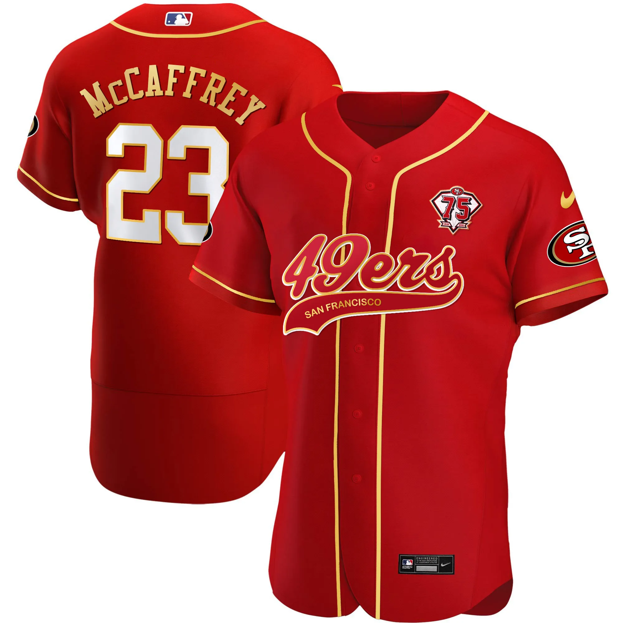 Men's 49ers Flex Base Gold Jersey - All Stitched