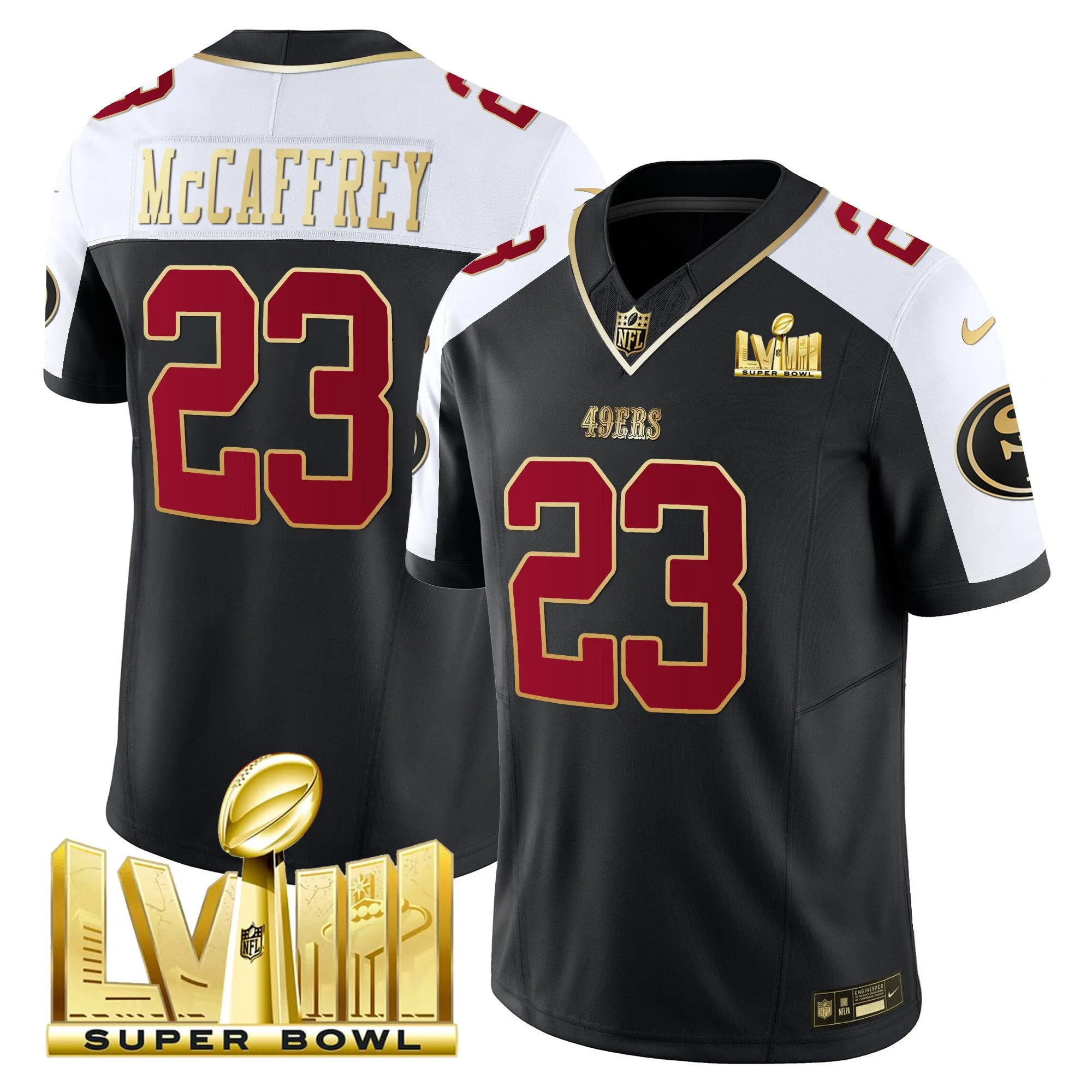 Men's 49ers Super Bowl LVIII Gold Patch Vapor Jersey - All Stitched
