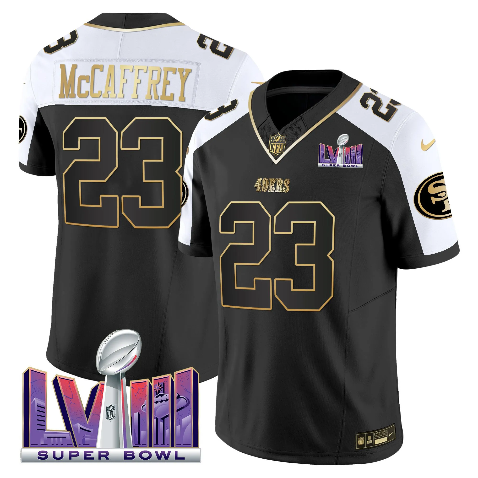 Men's 49ers Super Bowl LVIII Patch Vapor Jersey V2 - All Stitched