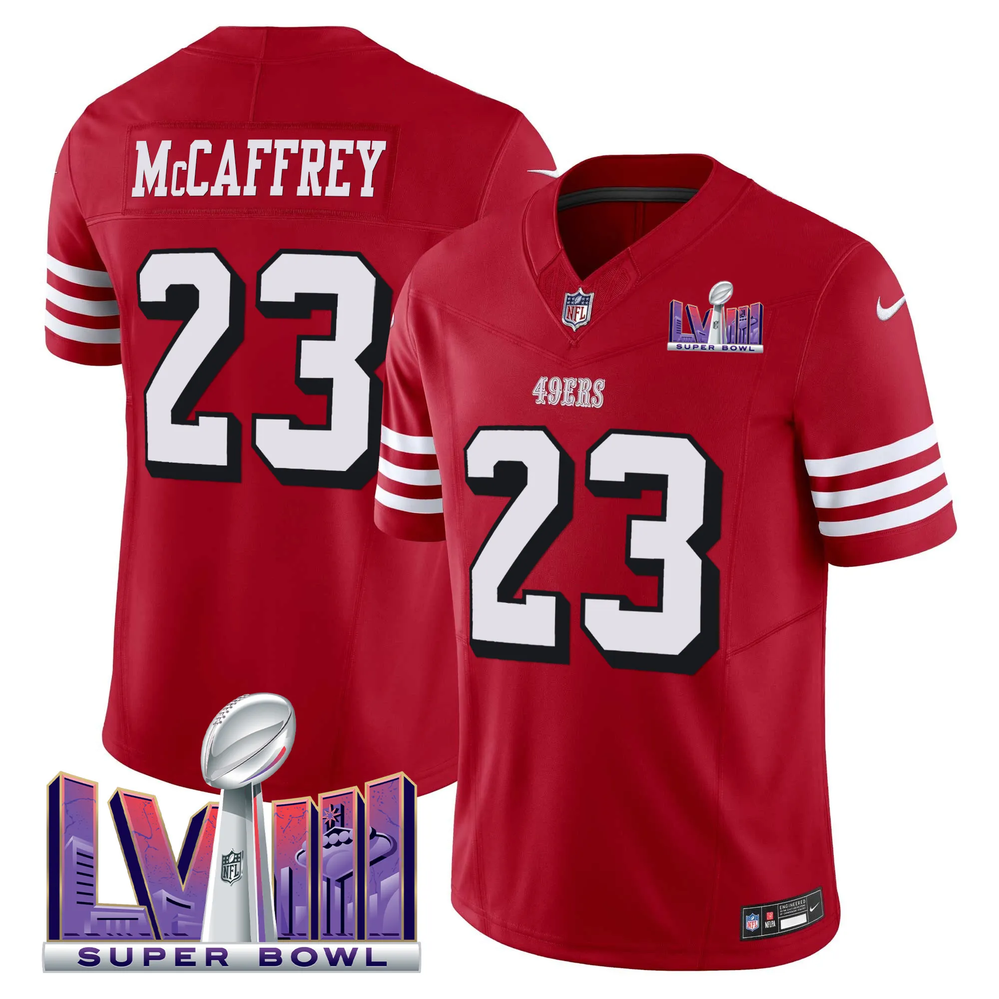 Men's 49ers Super Bowl LVIII Patch Vapor Limited Jersey V2 - All Stitched
