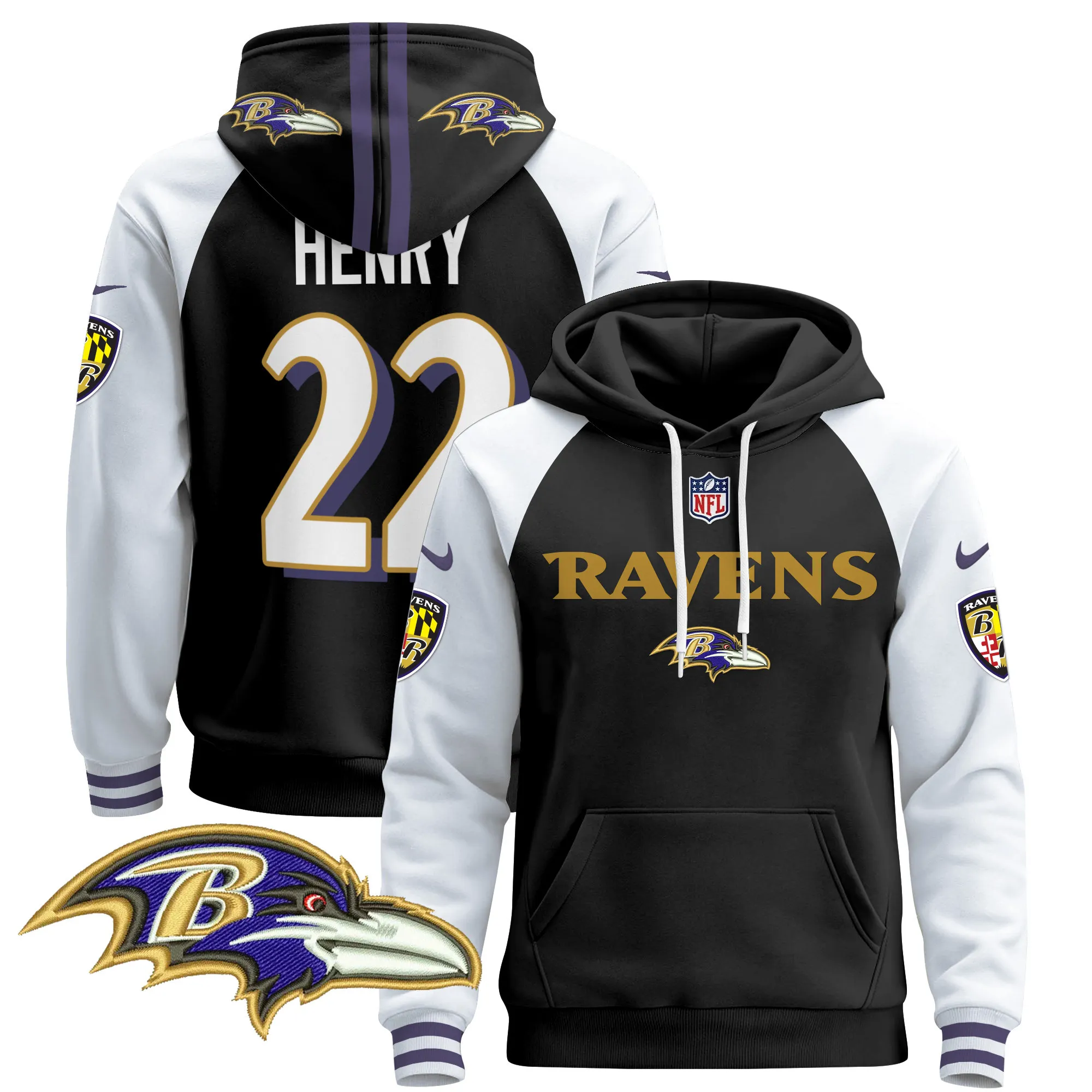 Men's Baltimore Ravens 2024 Pullover Hoodie V3 - All Stitched