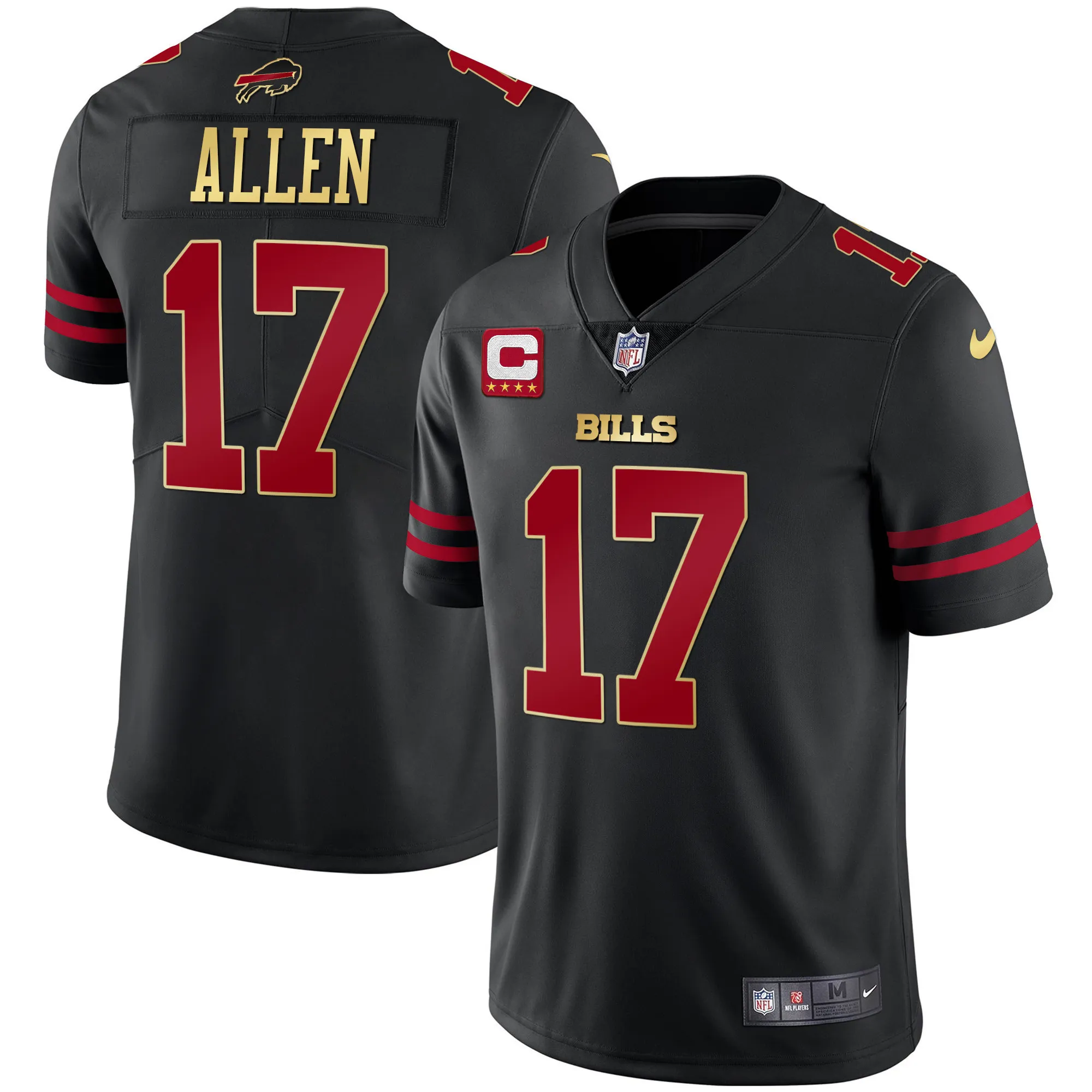 Men's Bills Black Gold & Royal Gold Vapor Jersey - All Stitched