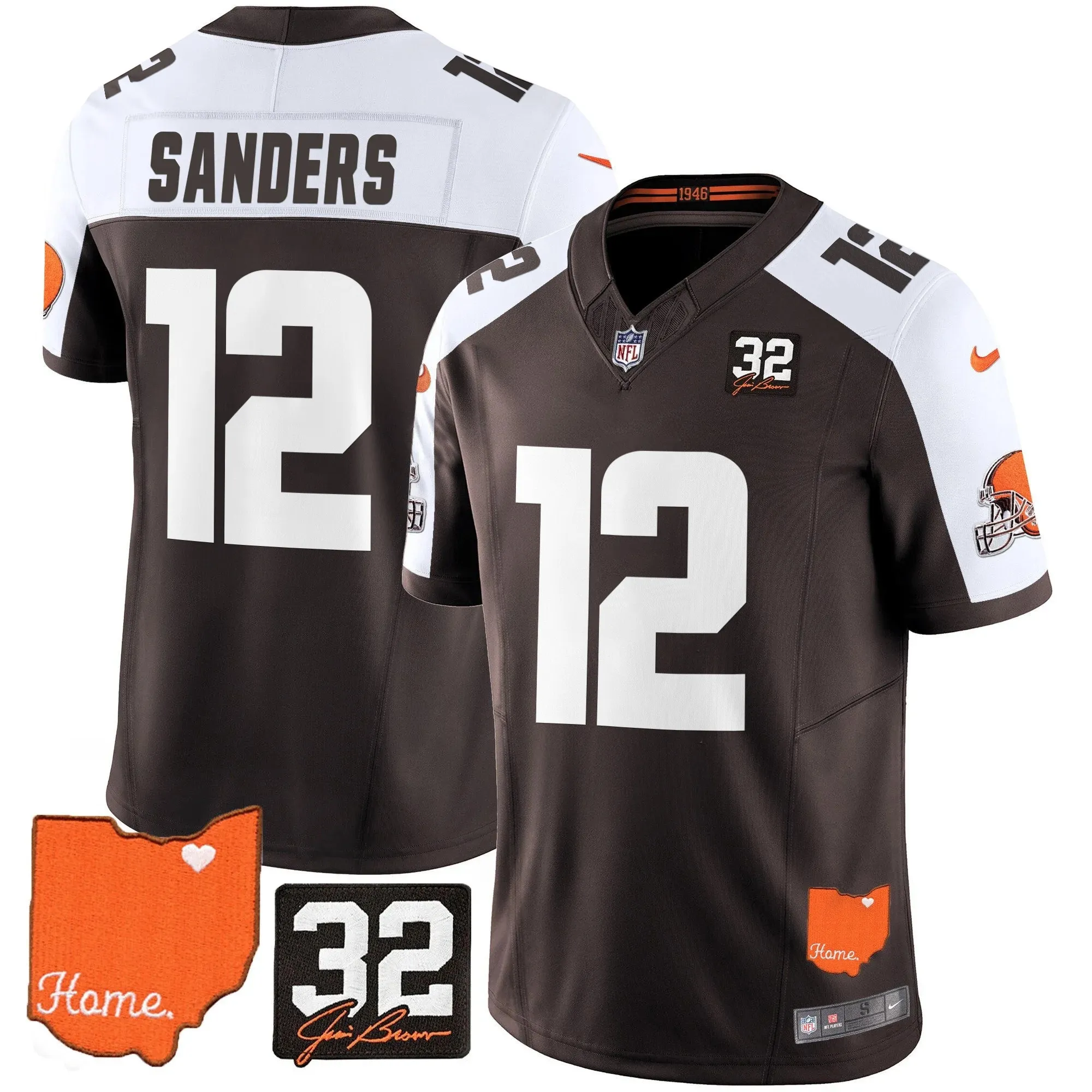 Men's Browns #32 Jim Brown Memorial & Home Patch Vapor Limited Jersey - All Stitched