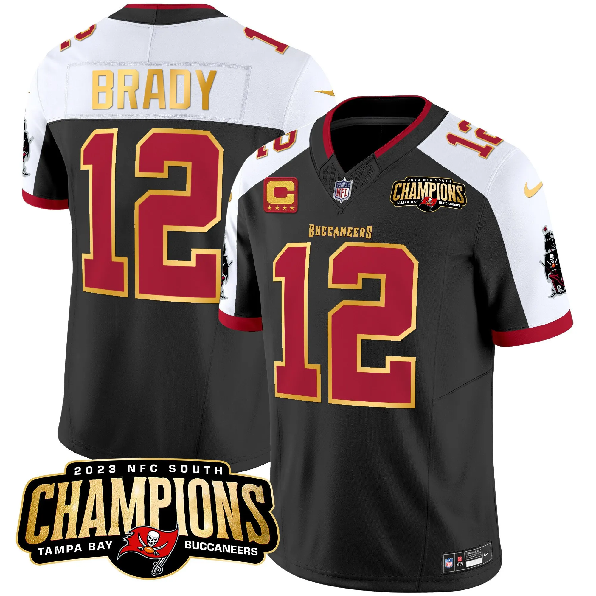 Men's Buccaneers 2023 NFC South Champions Patch Gold Trim Vapor Jersey - All Stitched