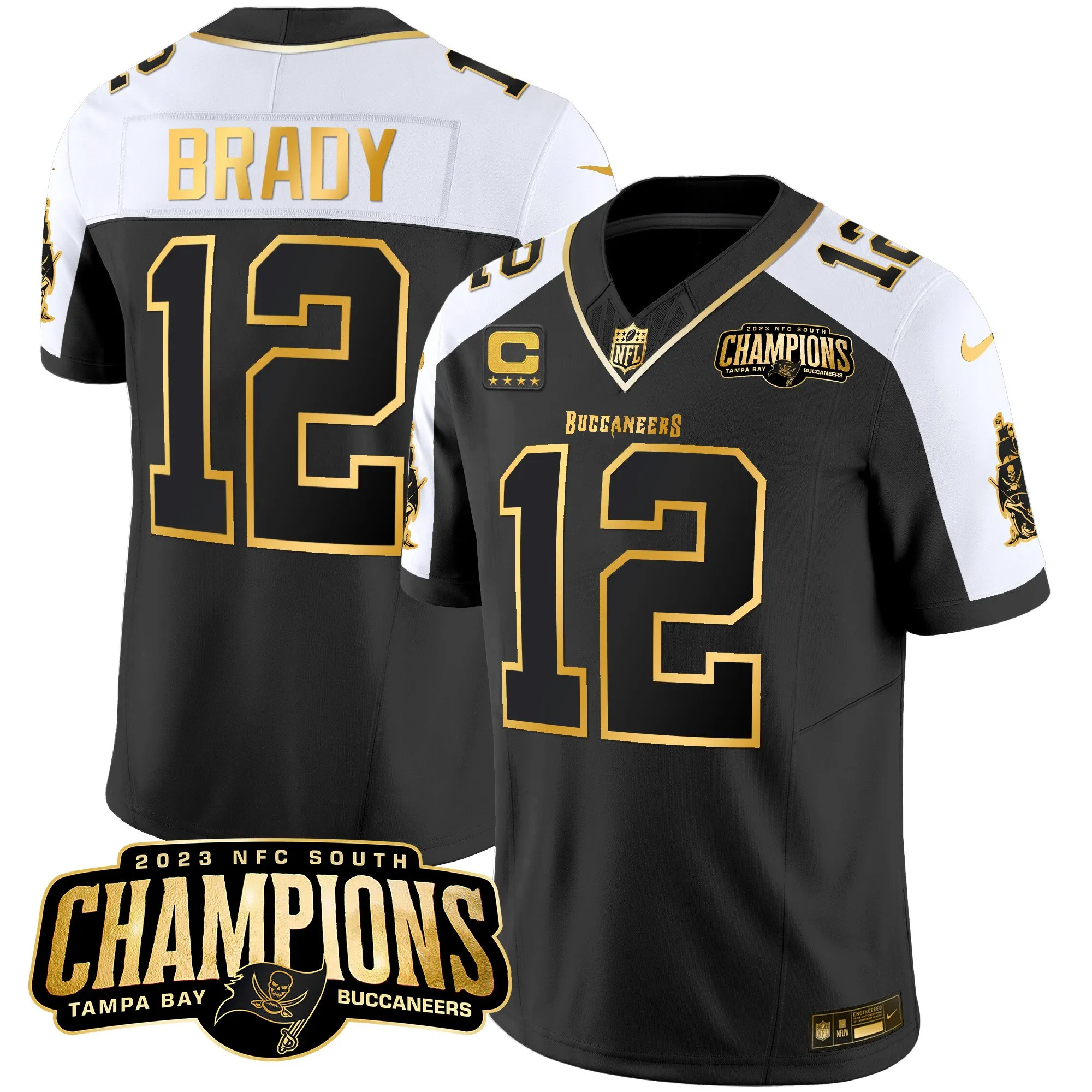 Men's Buccaneers 2023 NFC South Champions Patch Gold Vapor Jersey - All Stitched