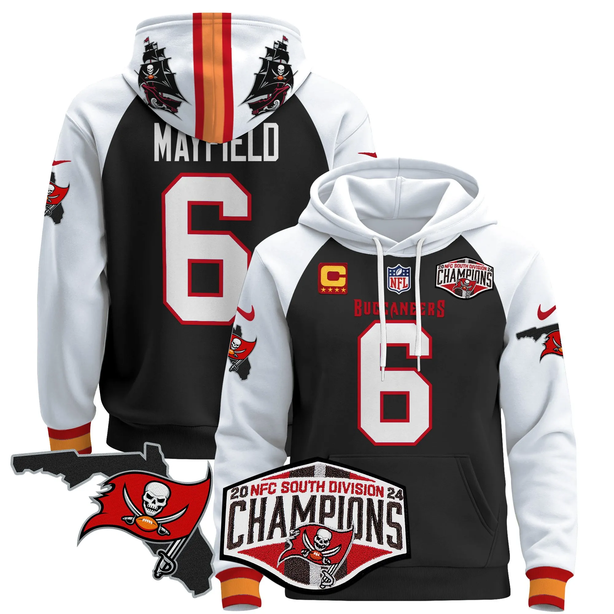 Men's Buccaneers 2024 NFC South Division Champions Patch Pullover Hoodie - All Stitched