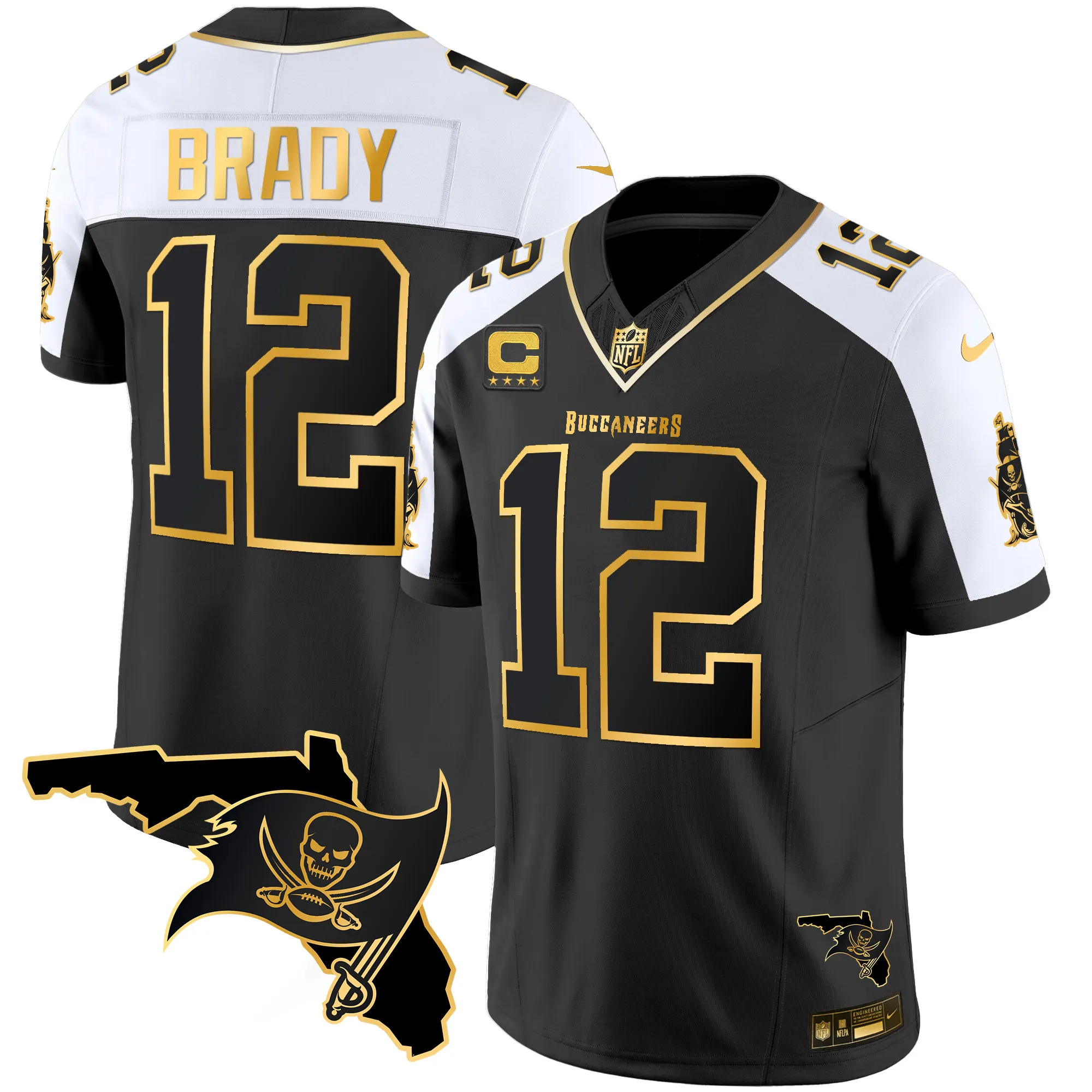 Men's Buccaneers Florida Patch Vapor Gold Jersey - All Stitched