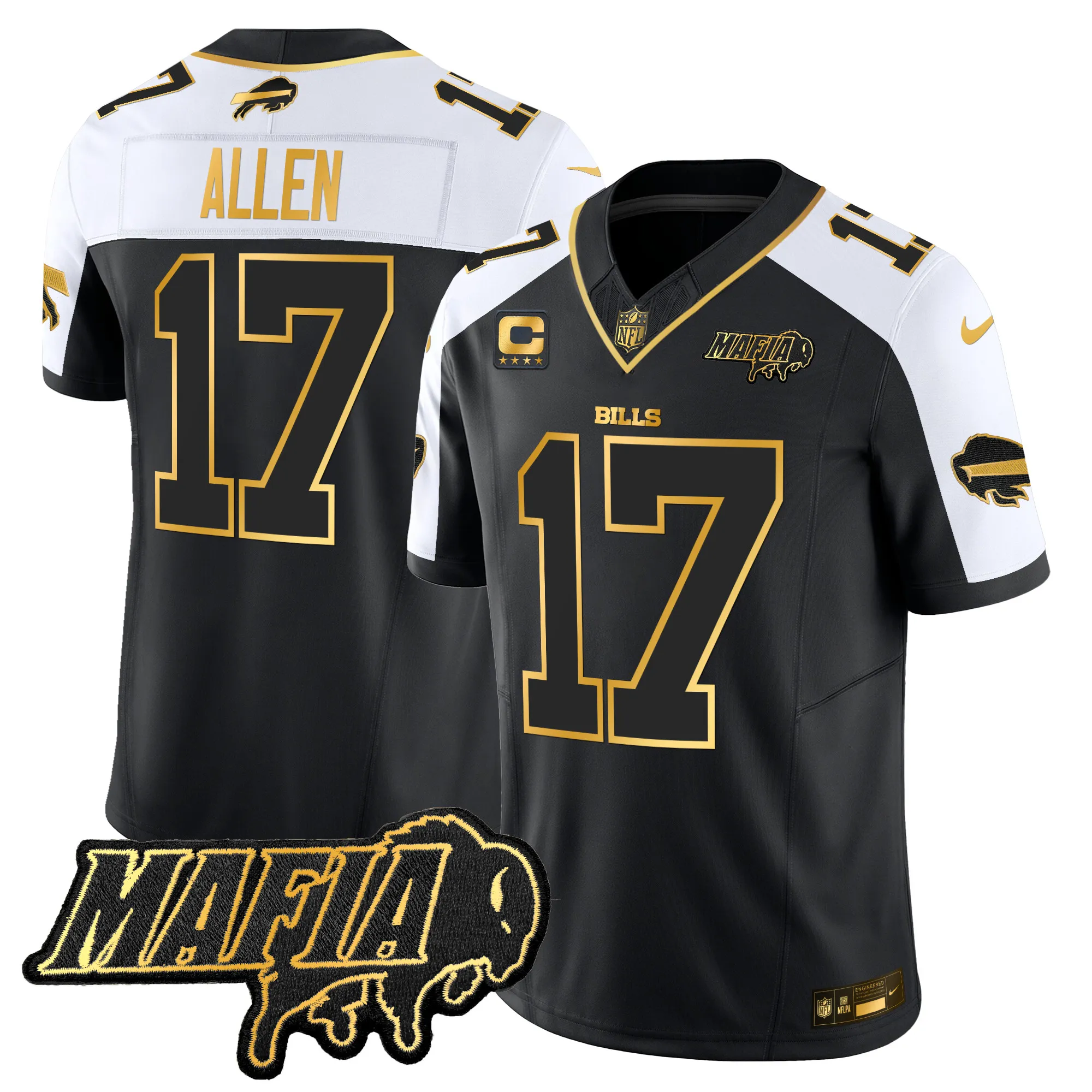 Men's Buffalo Bills 2024 Bills Mafia Patch Gold Vapor Limited Jersey - All Stitched
