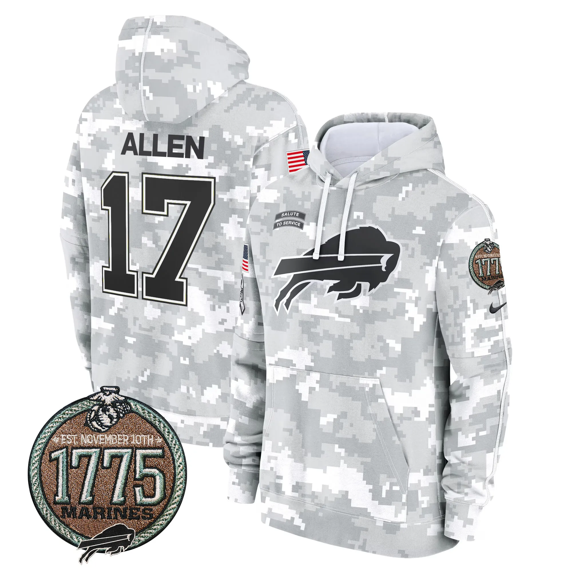 Men's Buffalo Bills 2024 Salute to Service Establishment Year Patch Fleece Pullover Hoodie - All Stitched