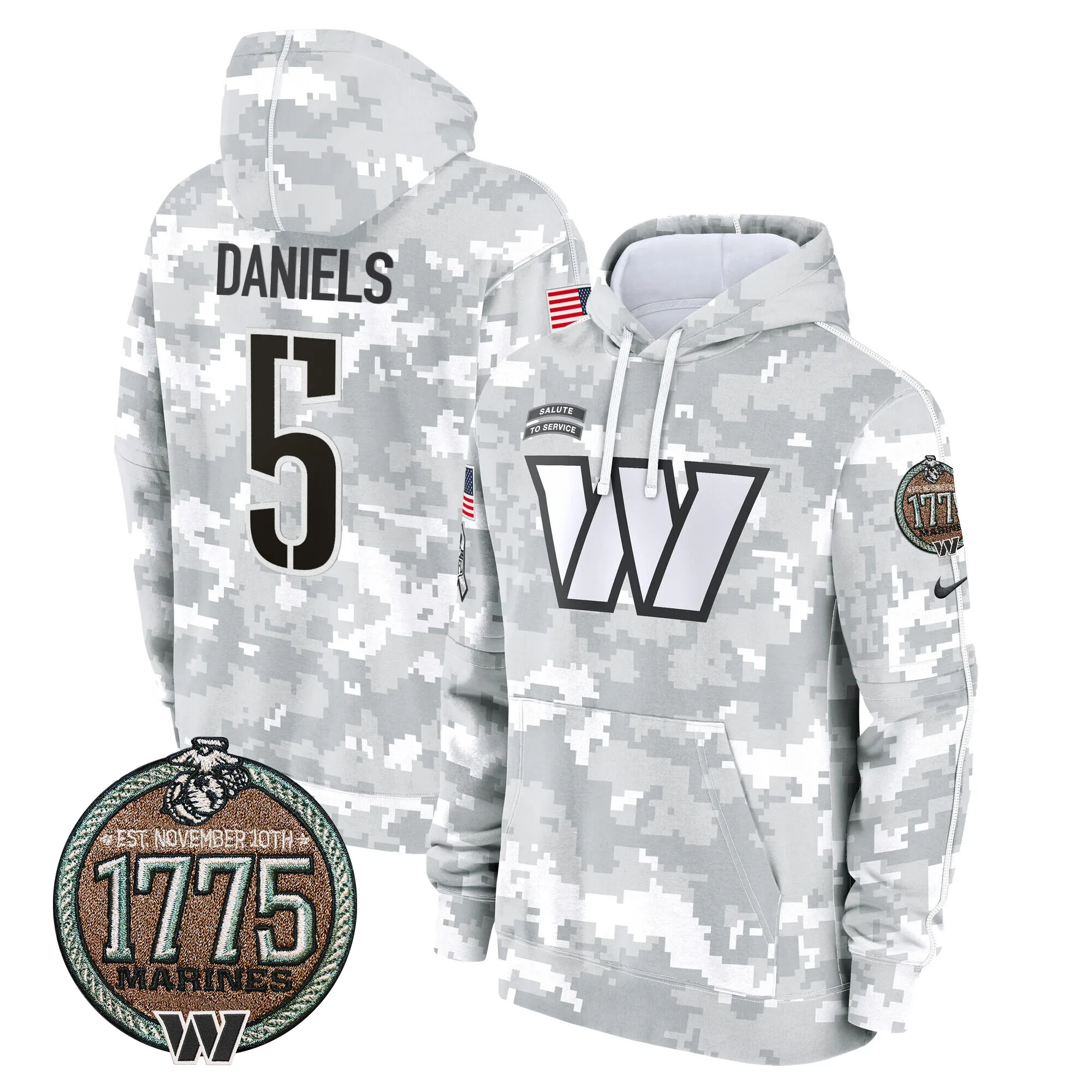 Men's Commanders 2024 Salute to Service Establishment Year Patch Fleece Pullover Hoodie - All Stitched