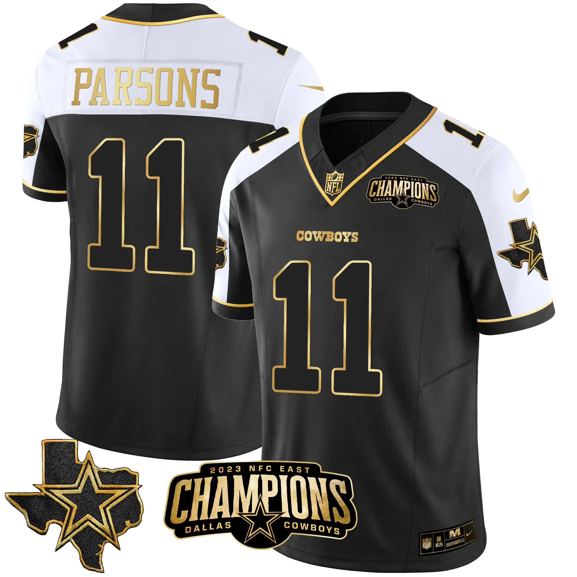 Men's Cowboys 2023 NFC East Champions Patch Gold Vapor Jersey - All Stitched