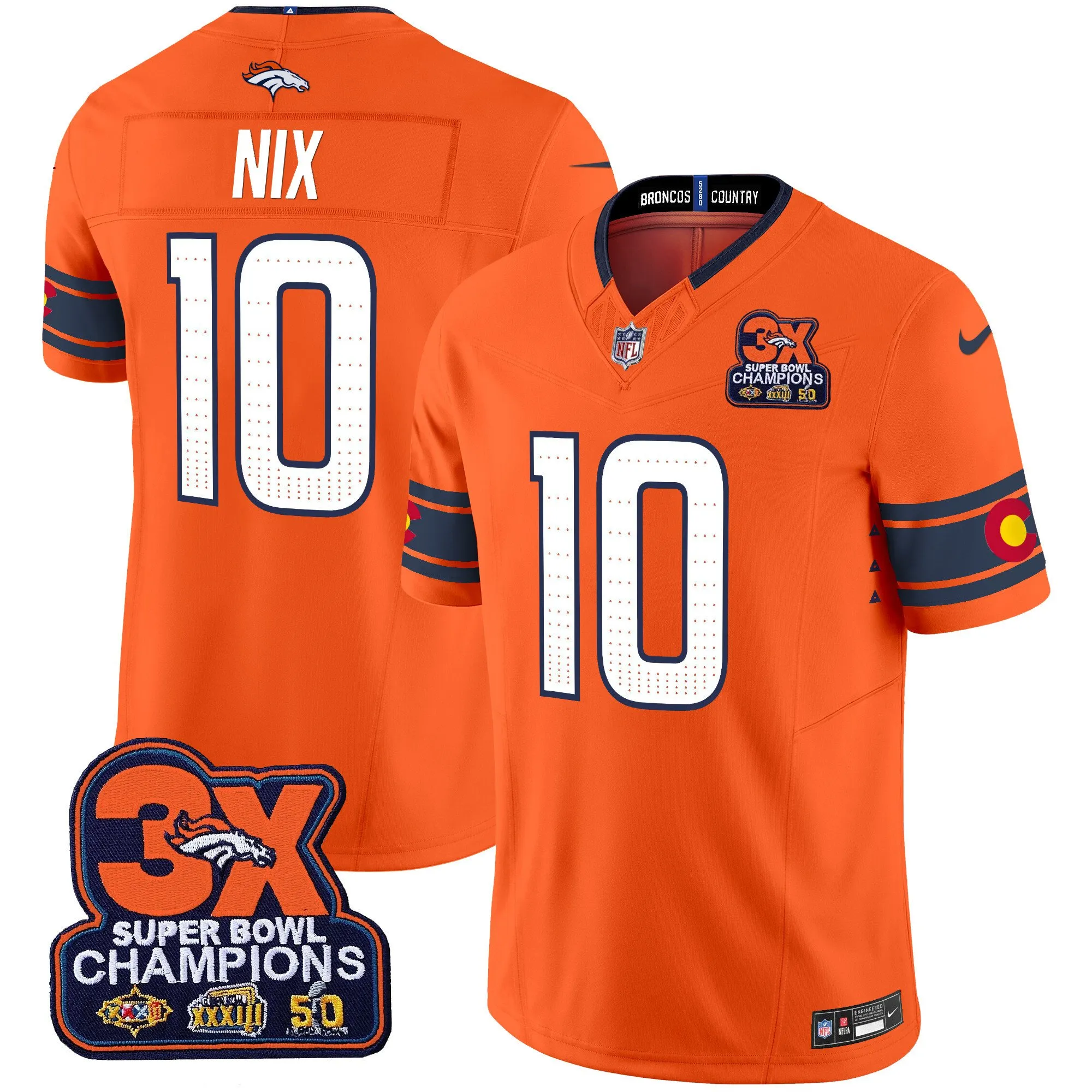 Men's Denver Broncos 3x Patch "Colorado Flag" Vapor Limited Jersey - All Stitched