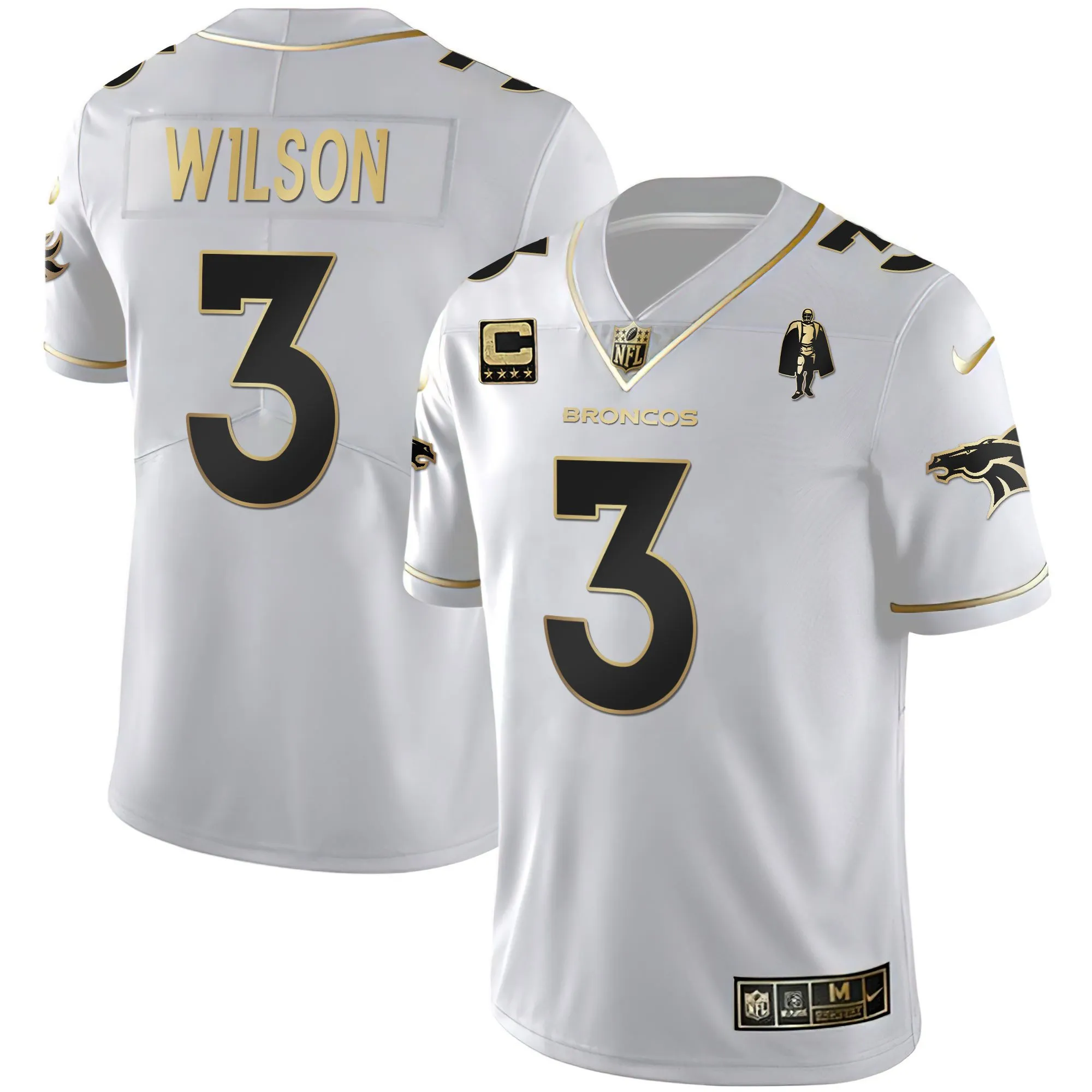 Men's Denver Broncos White Gold and Black Gold Jersey - All Stitched