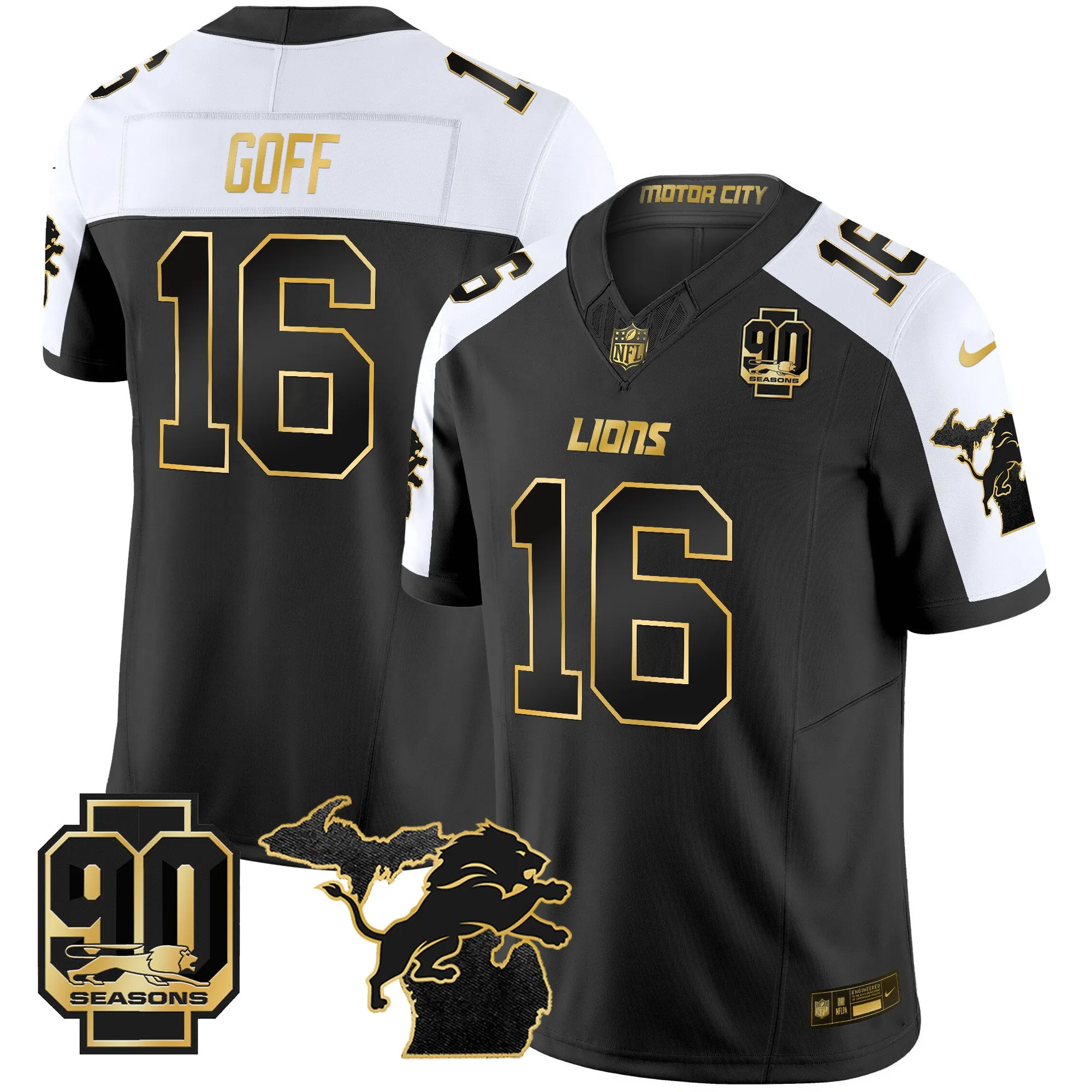 Men's Detroit Lions 2024 Michigan & 90th Season Patch Gold Vapor Limited Jersey - All Stitched