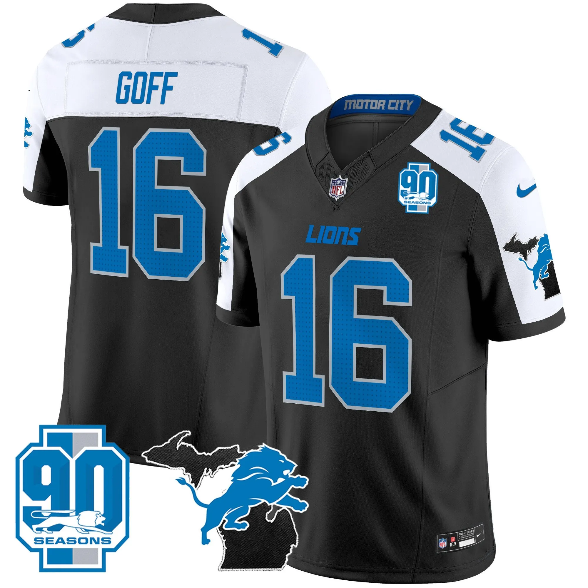 Men's Detroit Lions 2024 Michigan & 90th Year Patch Vapor Jersey - All Stitched