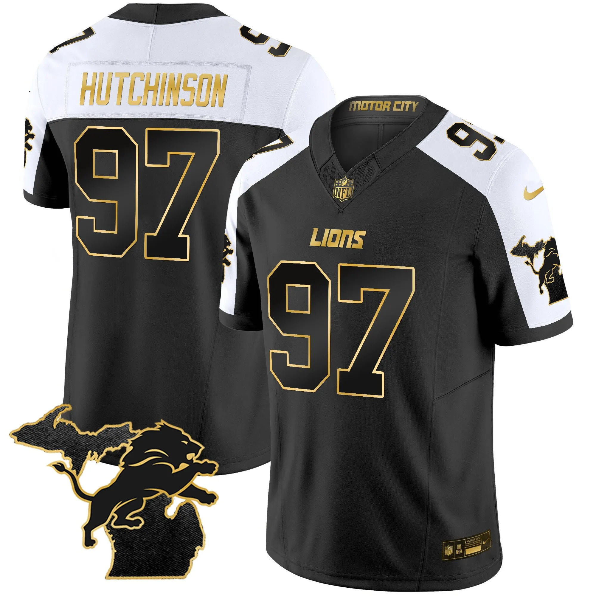 Men's Detroit Lions 2024 Michigan Patch Gold Vapor Jersey - All Stitched