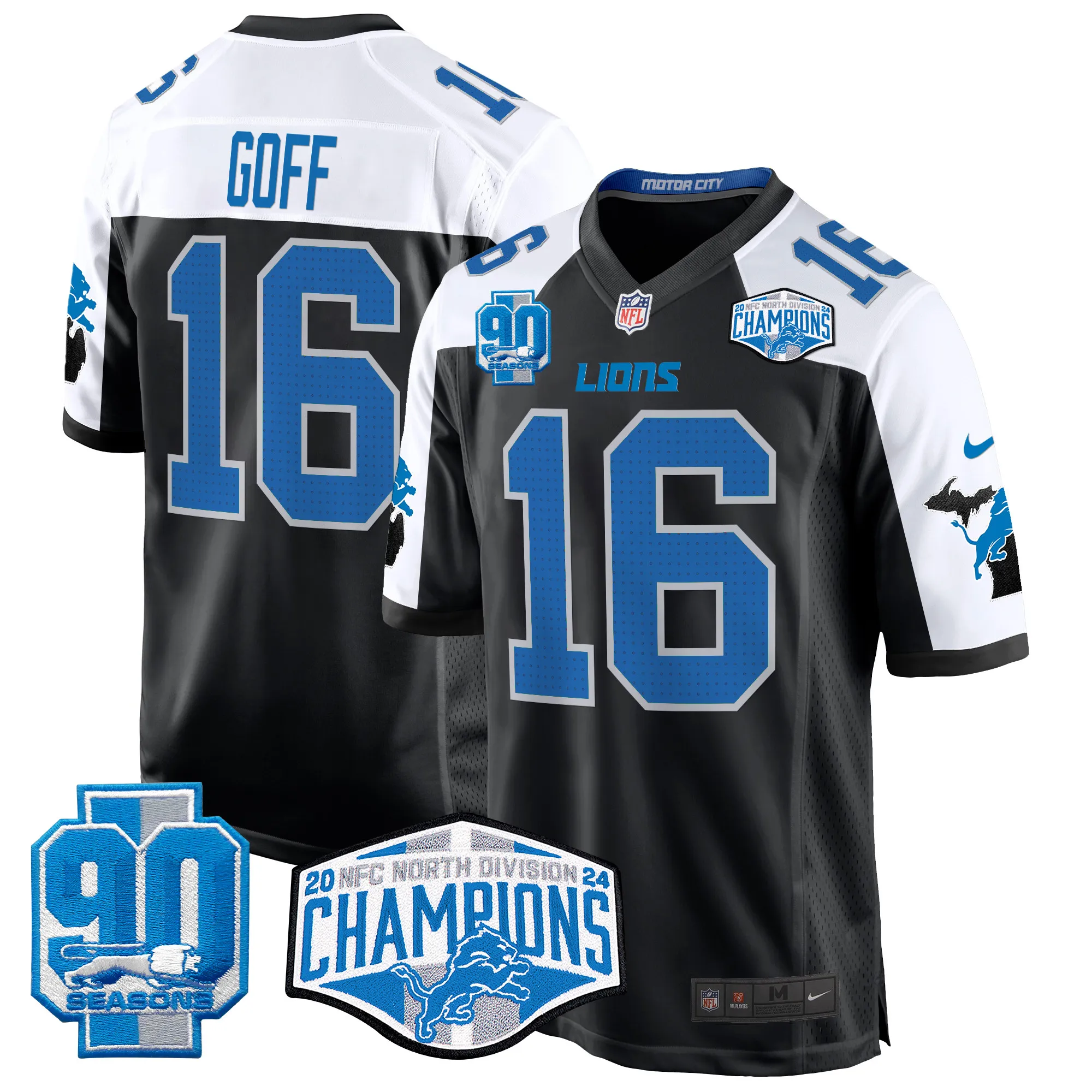 Men's Detroit Lions 2024 NFC North Division Champions Patch Game Jersey - All Stitched