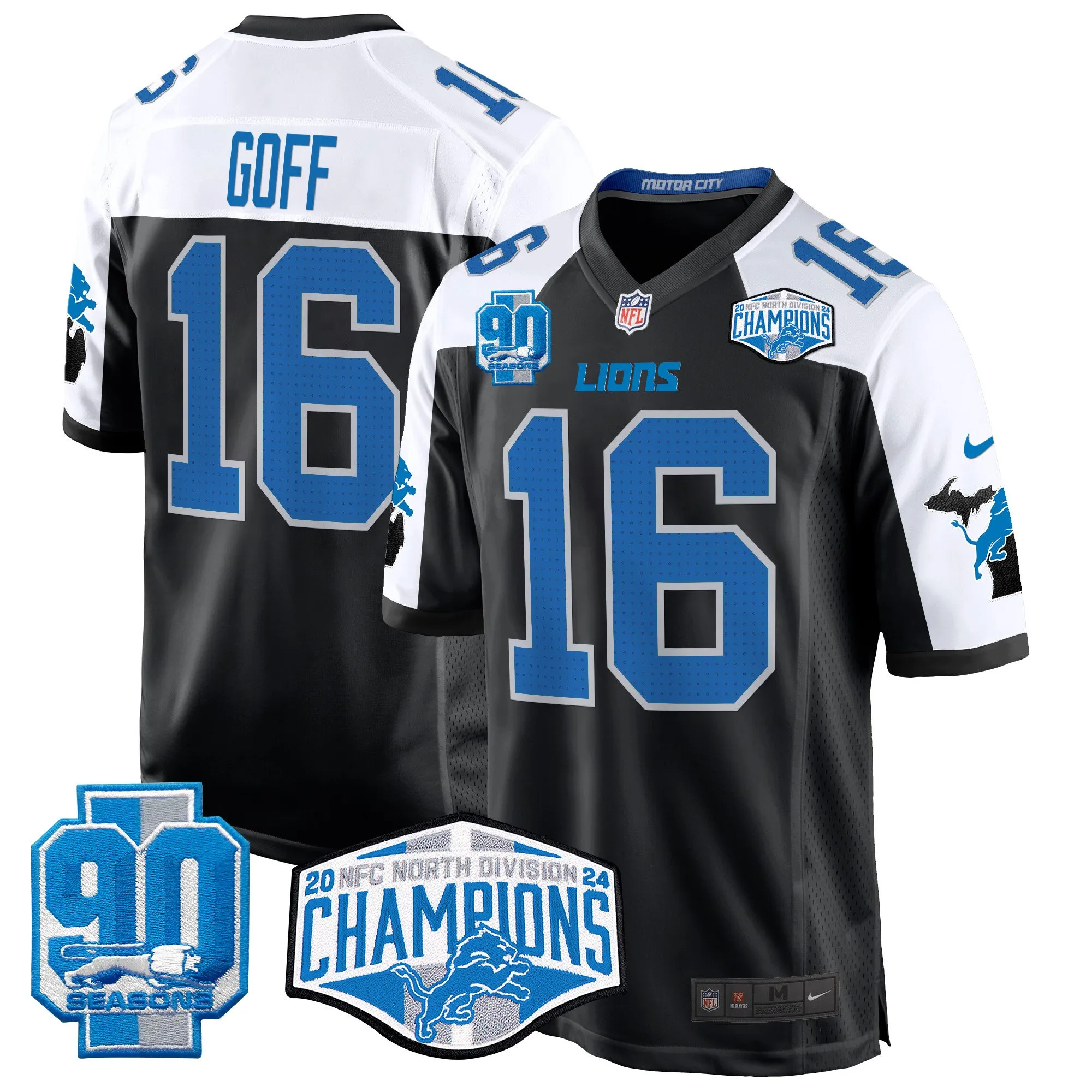 Men's Detroit Lions 2024 NFC North Division Champions Patch Game Jersey - All Stitched