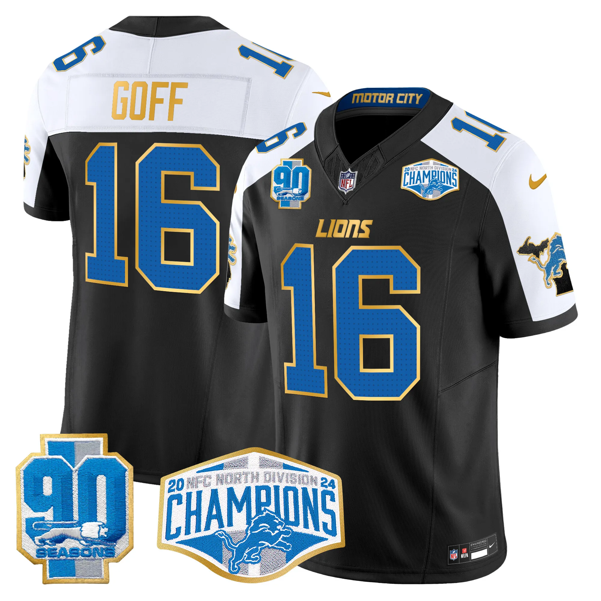 Men's Detroit Lions 2024 NFC North Division Champions Patch Gold Trim Vapor Limited Jersey - All Stitched