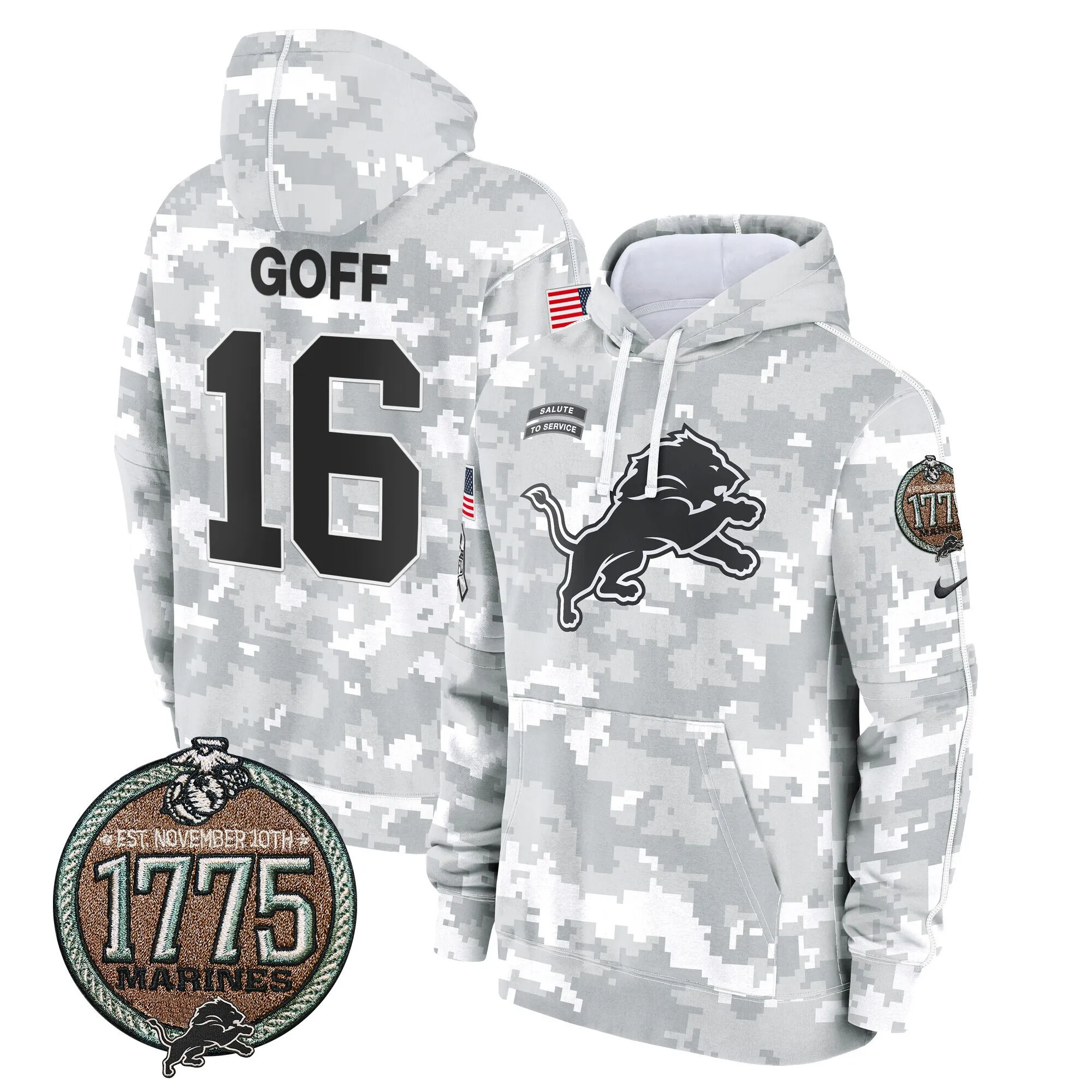 Men's Detroit Lions 2024 Salute to Service Establishment Year Patch Fleece Pullover Hoodie - All Stitched