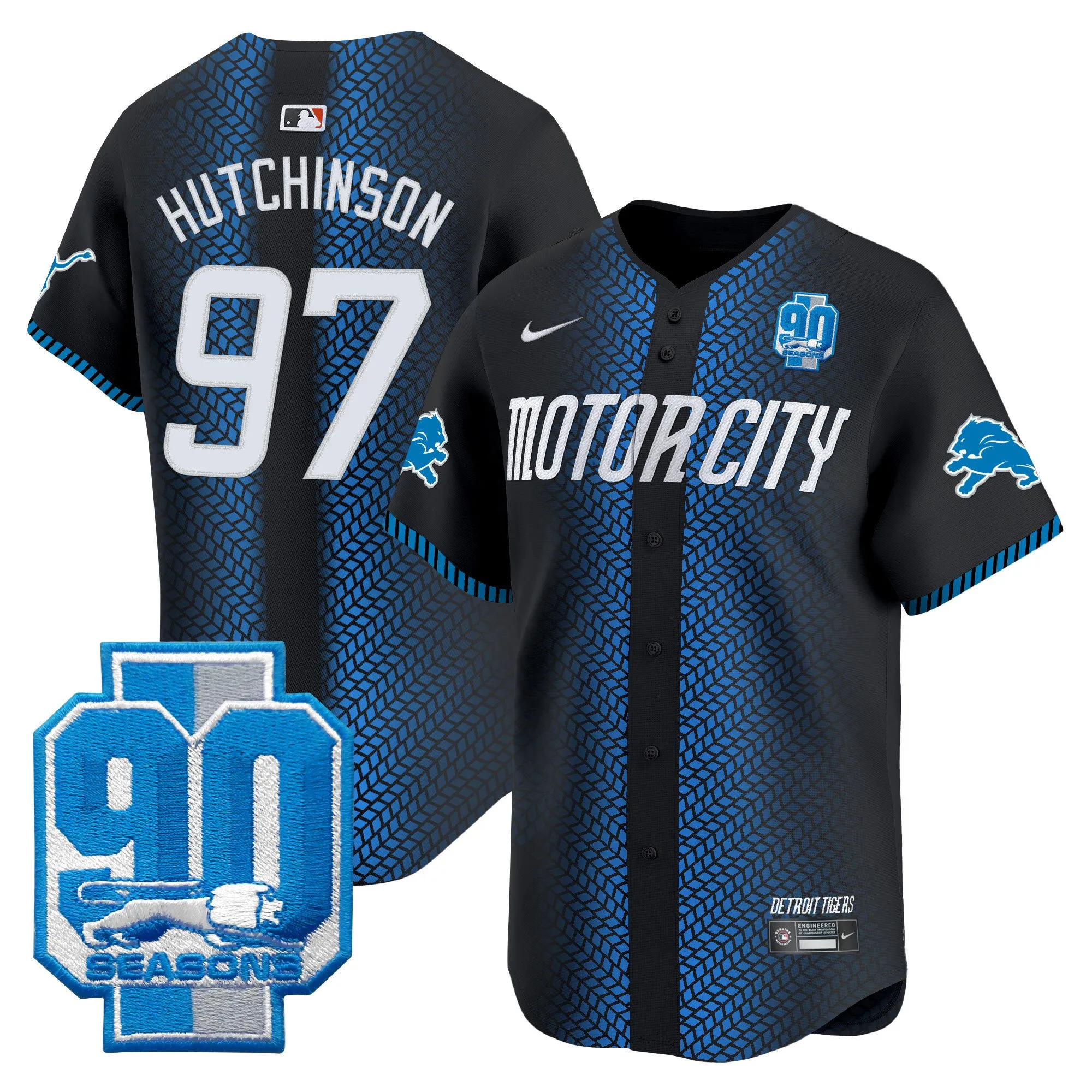 Men's Detroit Lions 90th Year Patch Vapor Premier Limited Jersey - All Stitched