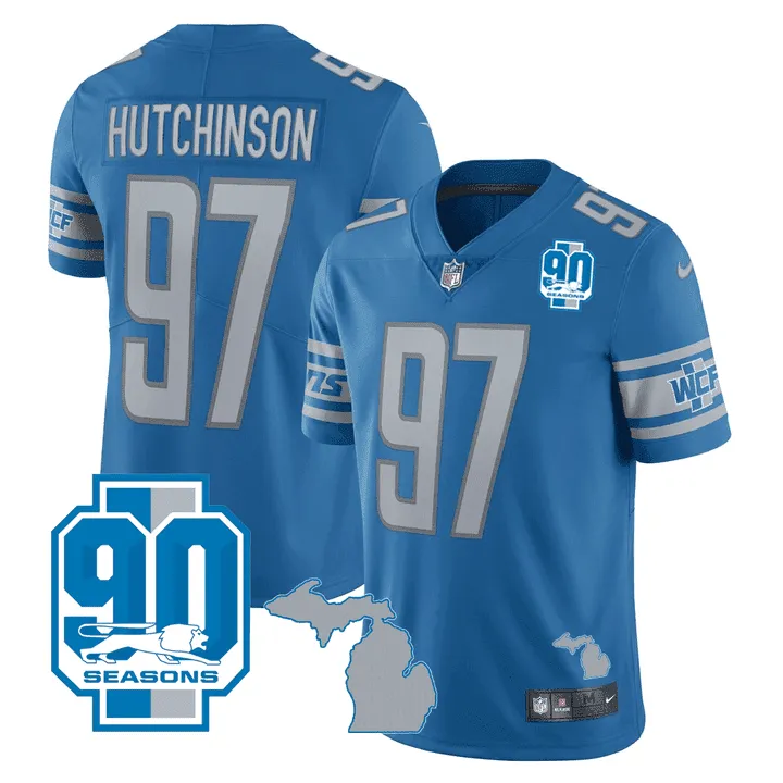 Men's Detroit Lions Michigan State & 90th Year Patch Jersey - All Stitched