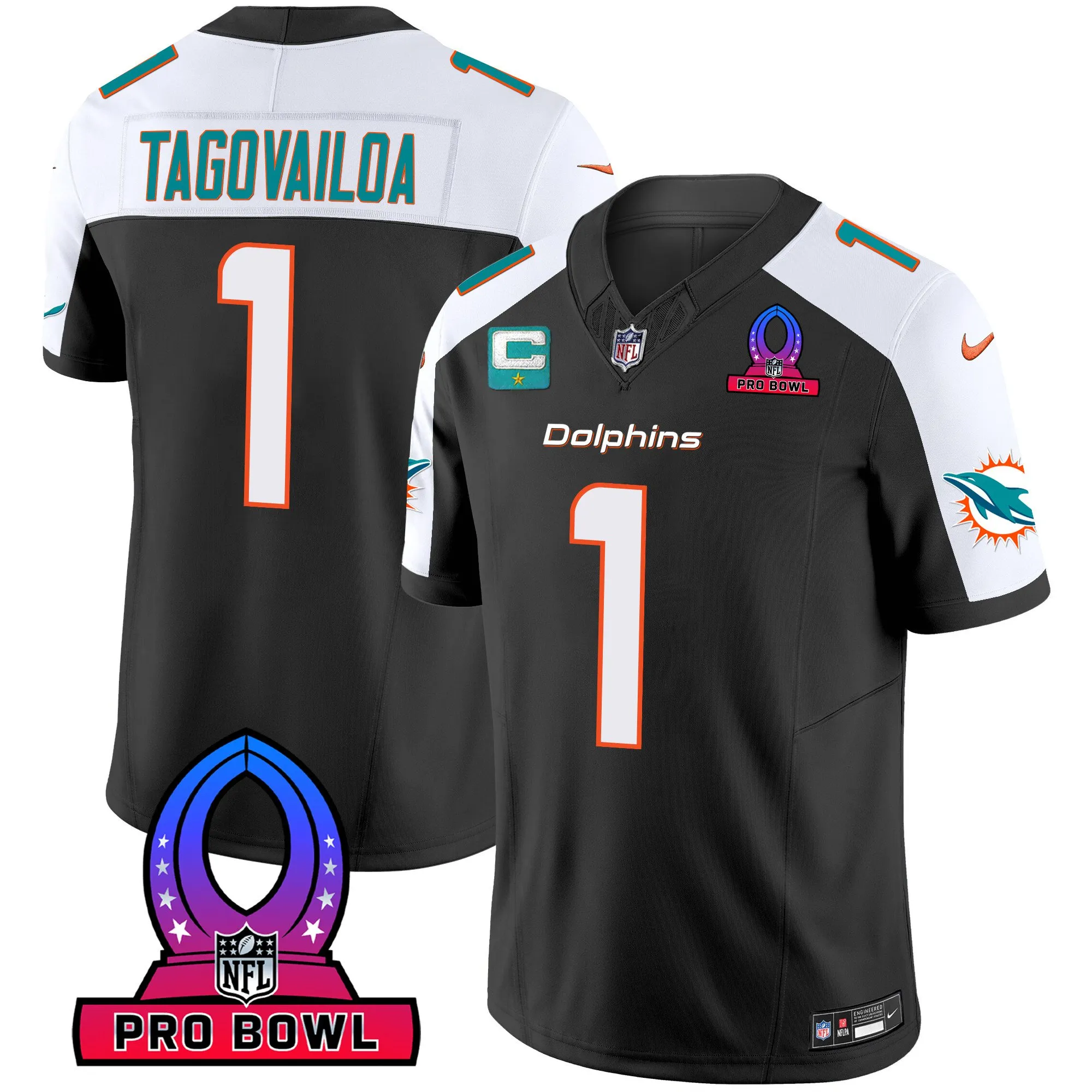 Men's Dolphins 2024 Pro Bowl Patch Vapor Jersey - All Stitched