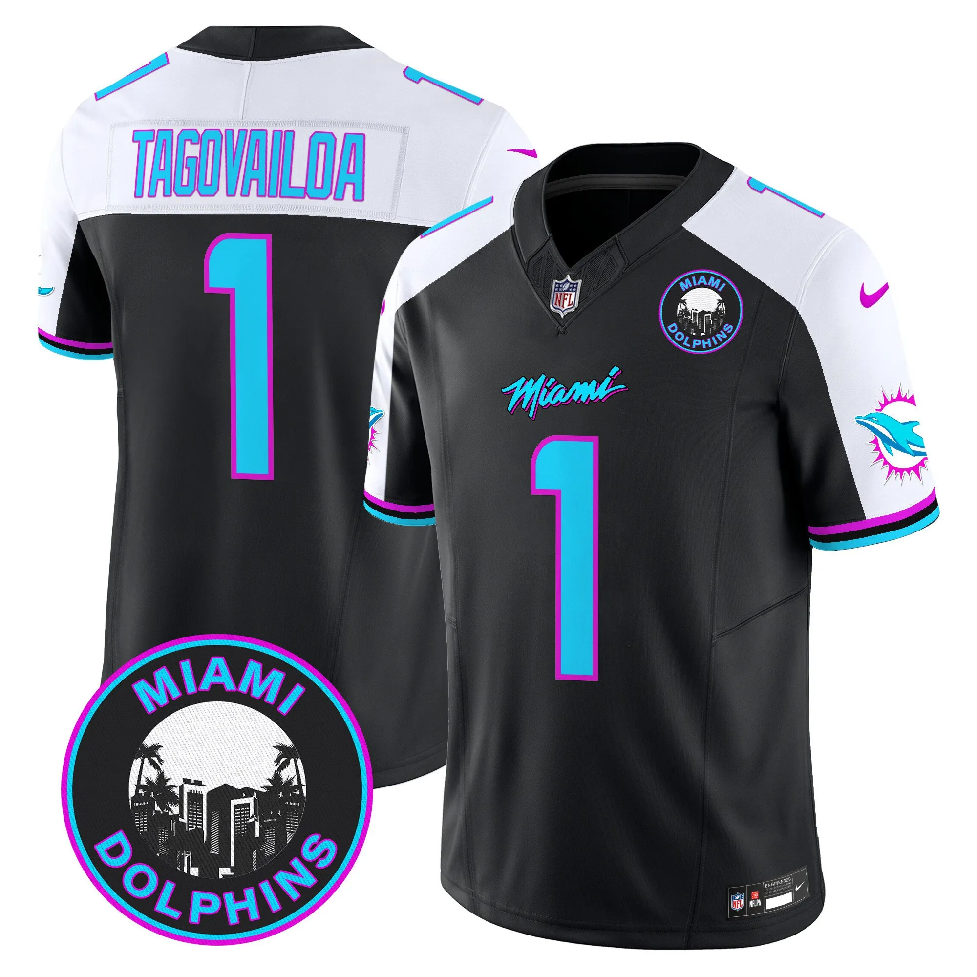 Men's Dolphins "Miami Vice" Vapor Limited Jersey V3 - All Stitched
