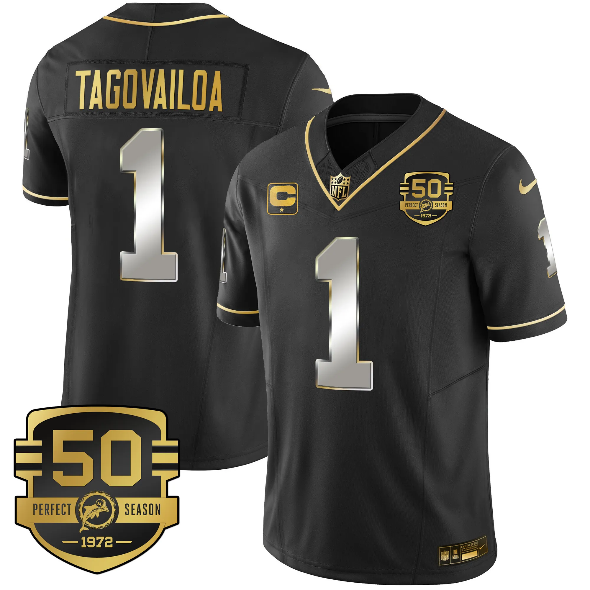 Men's Dolphins Throwback Gold Vapor Jersey - All Stitched