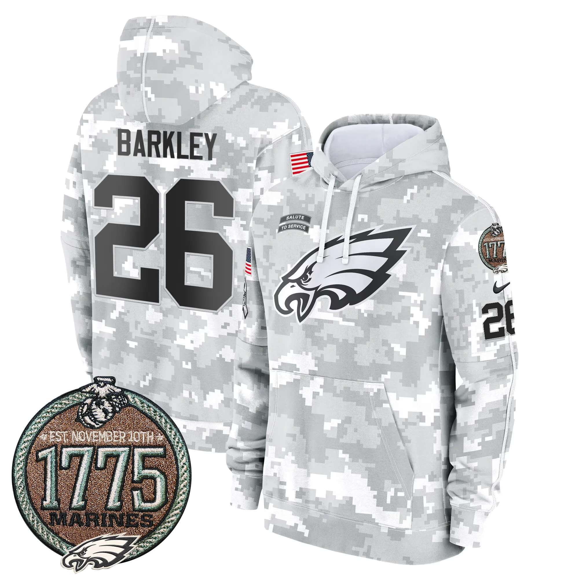Men's Eagles 2024 Salute to Service Establishment Year Patch Fleece Pullover Hoodie - All Stitched