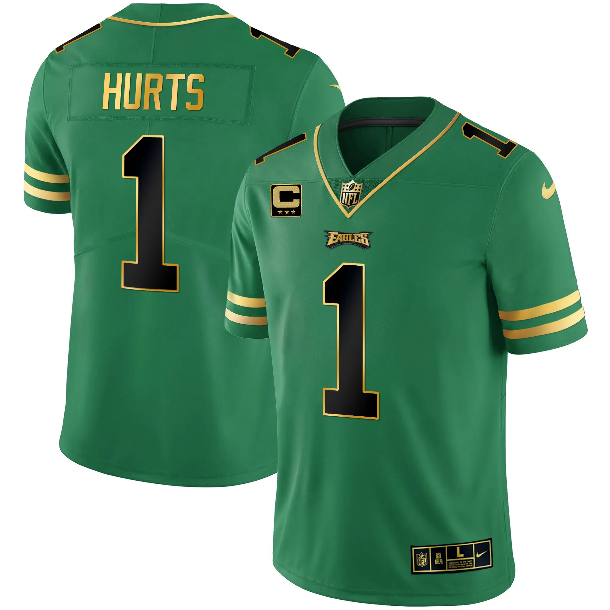 Men's Eagles Gold & Kelly Vapor Jersey V3 - All Stitched