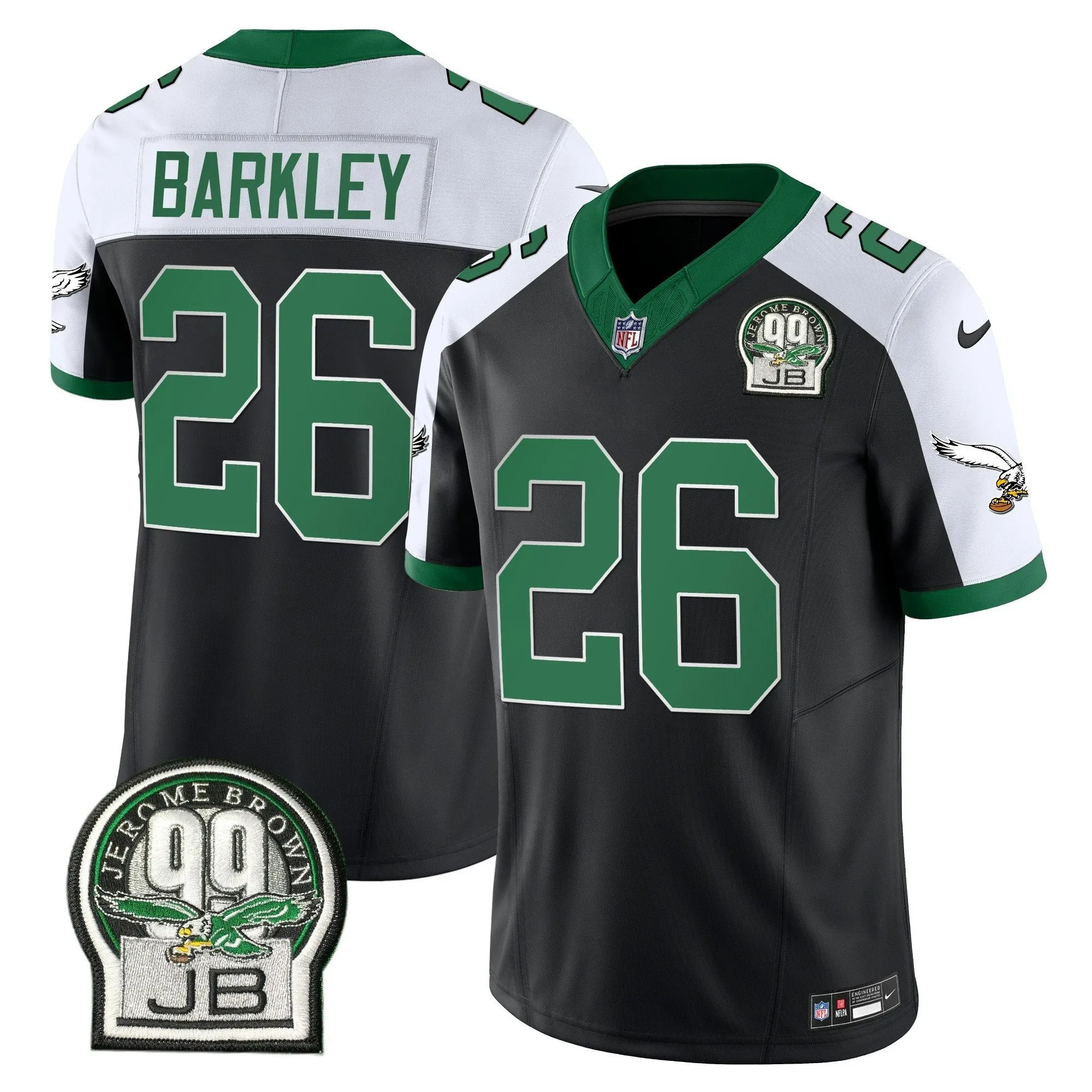 Men's Eagles Jerome Brown Patch Kelly Green Alternate Jersey V2 - All Stitched