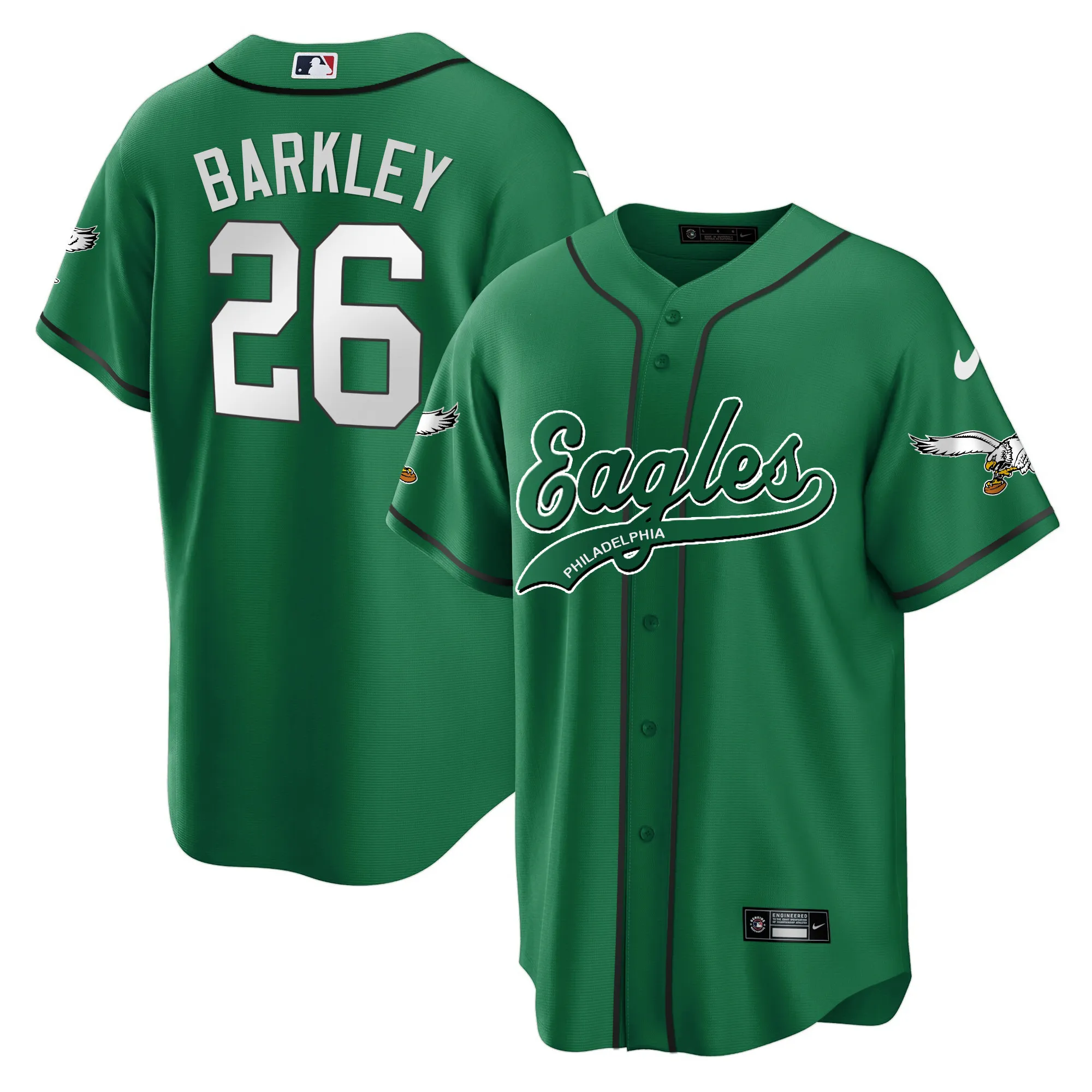 Men's Eagles Kelly Green Baseball Jersey - All Stitched