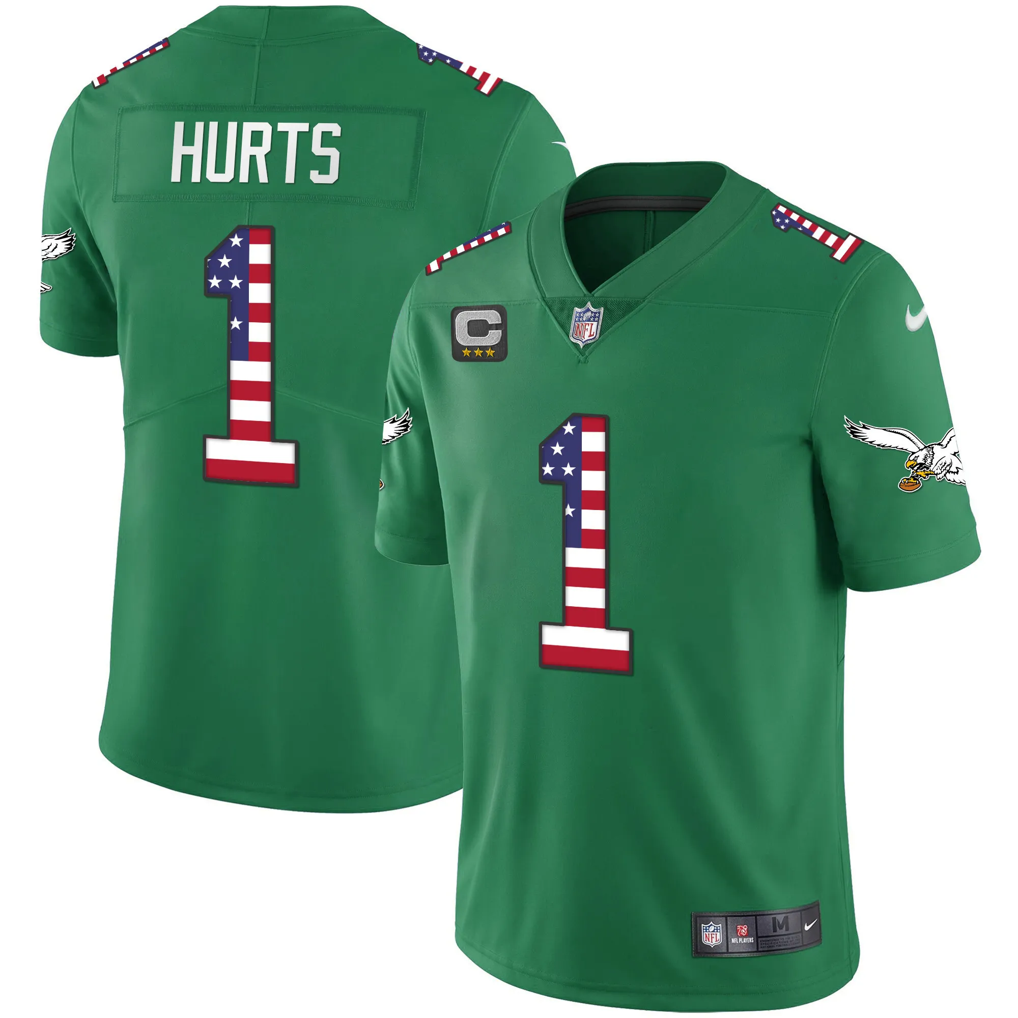 Men's Eagles Kelly Green Gold Flag Vapor Jersey - All Stitched