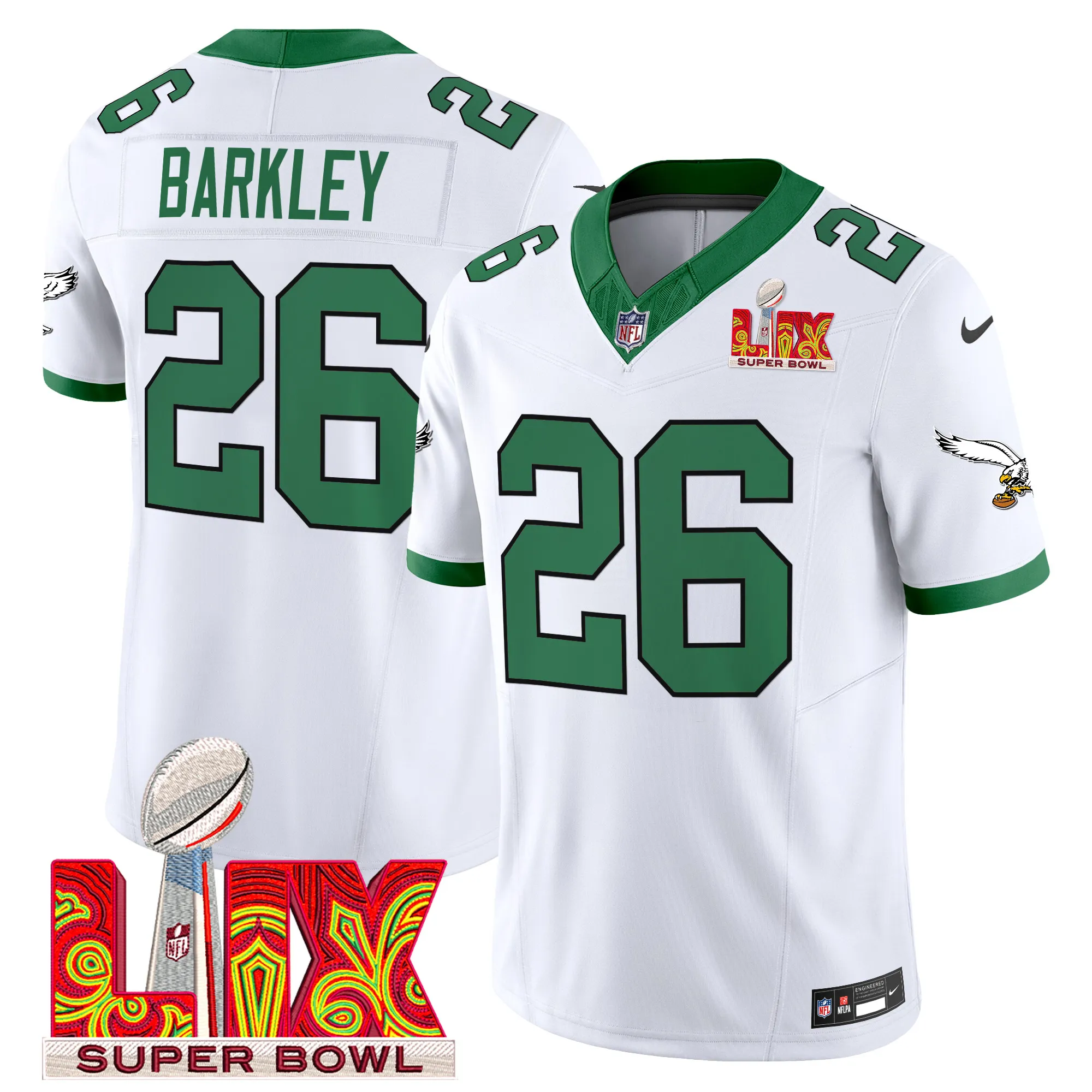 Men's Eagles Kelly Green Super Bowl LIX Patch Vapor Limited Jersey - All Stitched
