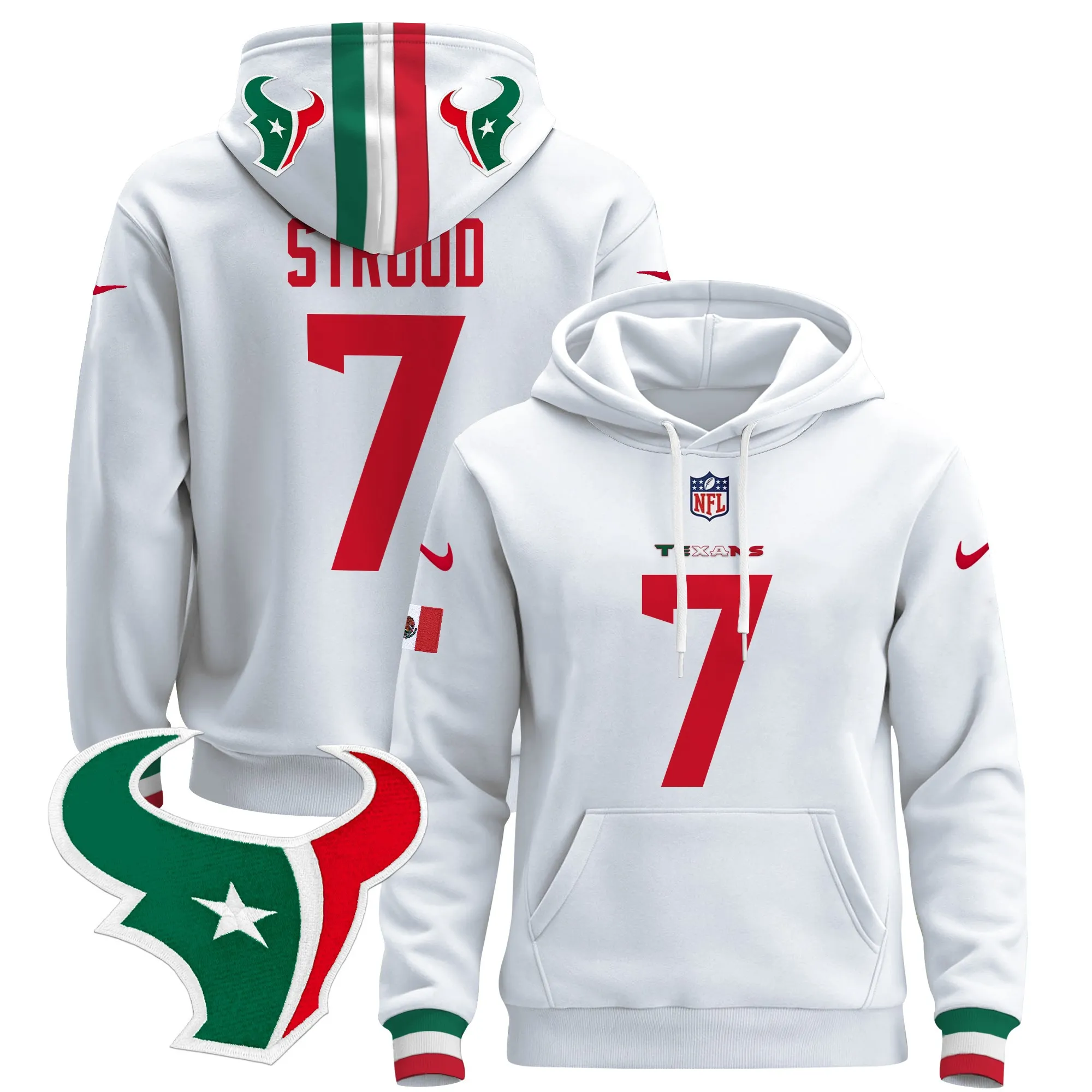 Men's Houston Texans Mexico 2024 Pullover Hoodie - All Stitched