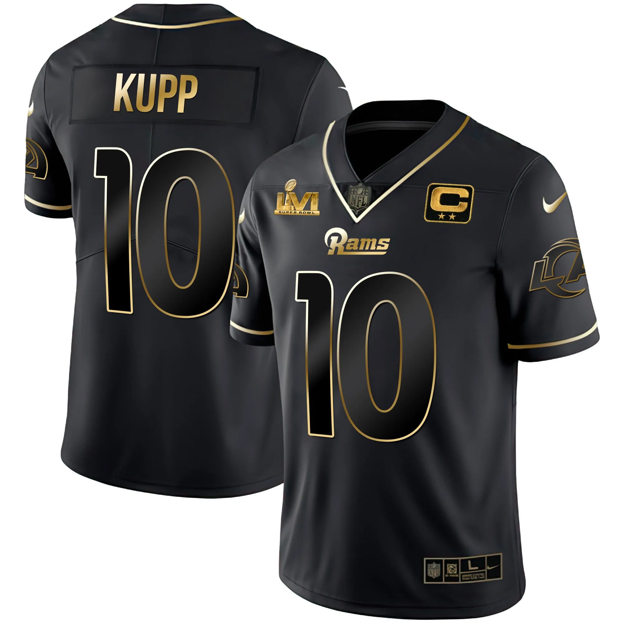 Men's Los Angeles Rams Super Bowl LVI Black Gold Jersey - All Stitched